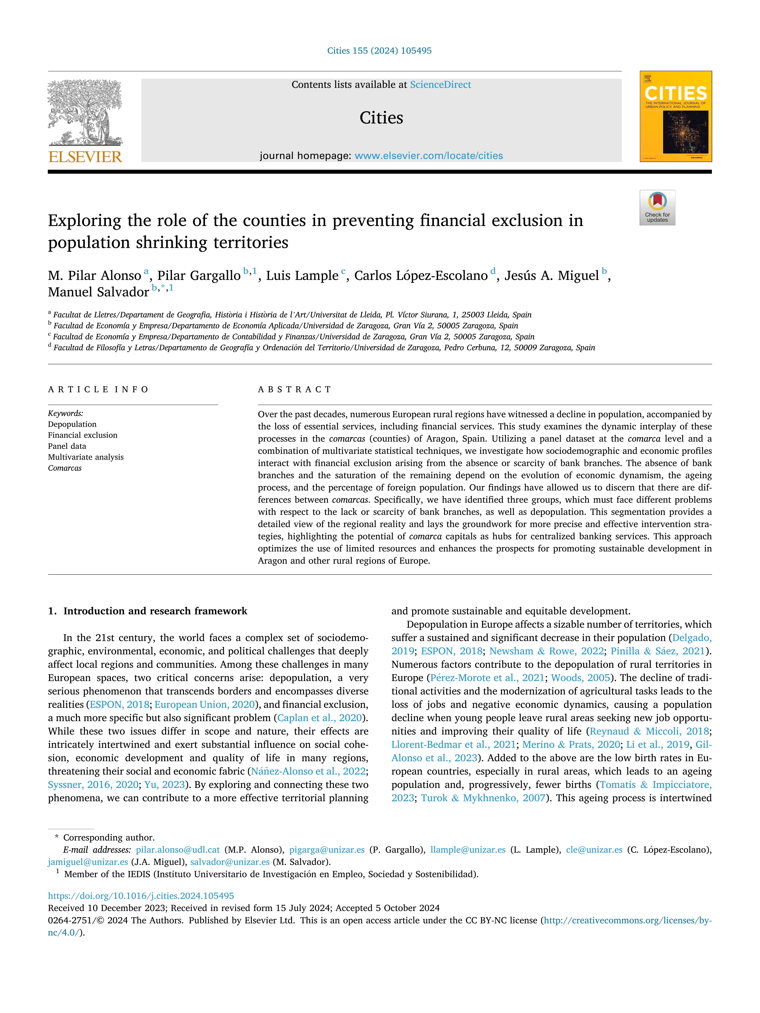 Exploring the role of the counties in preventing financial exclusion in population shrinking territories