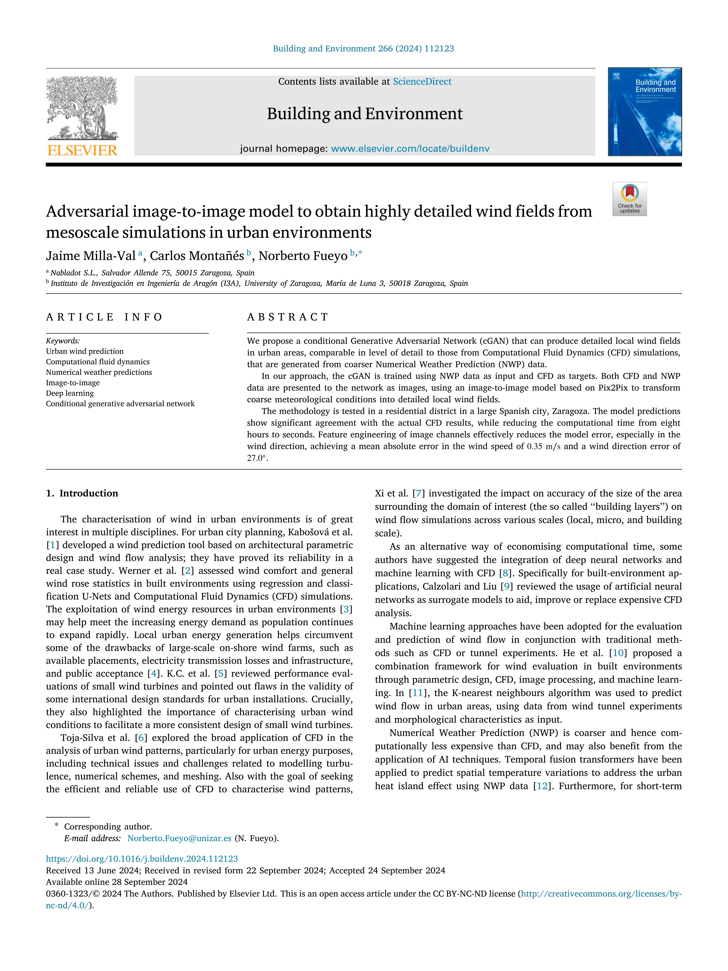 Adversarial image-to-image model to obtain highly detailed wind fields from mesoscale simulations in urban environments