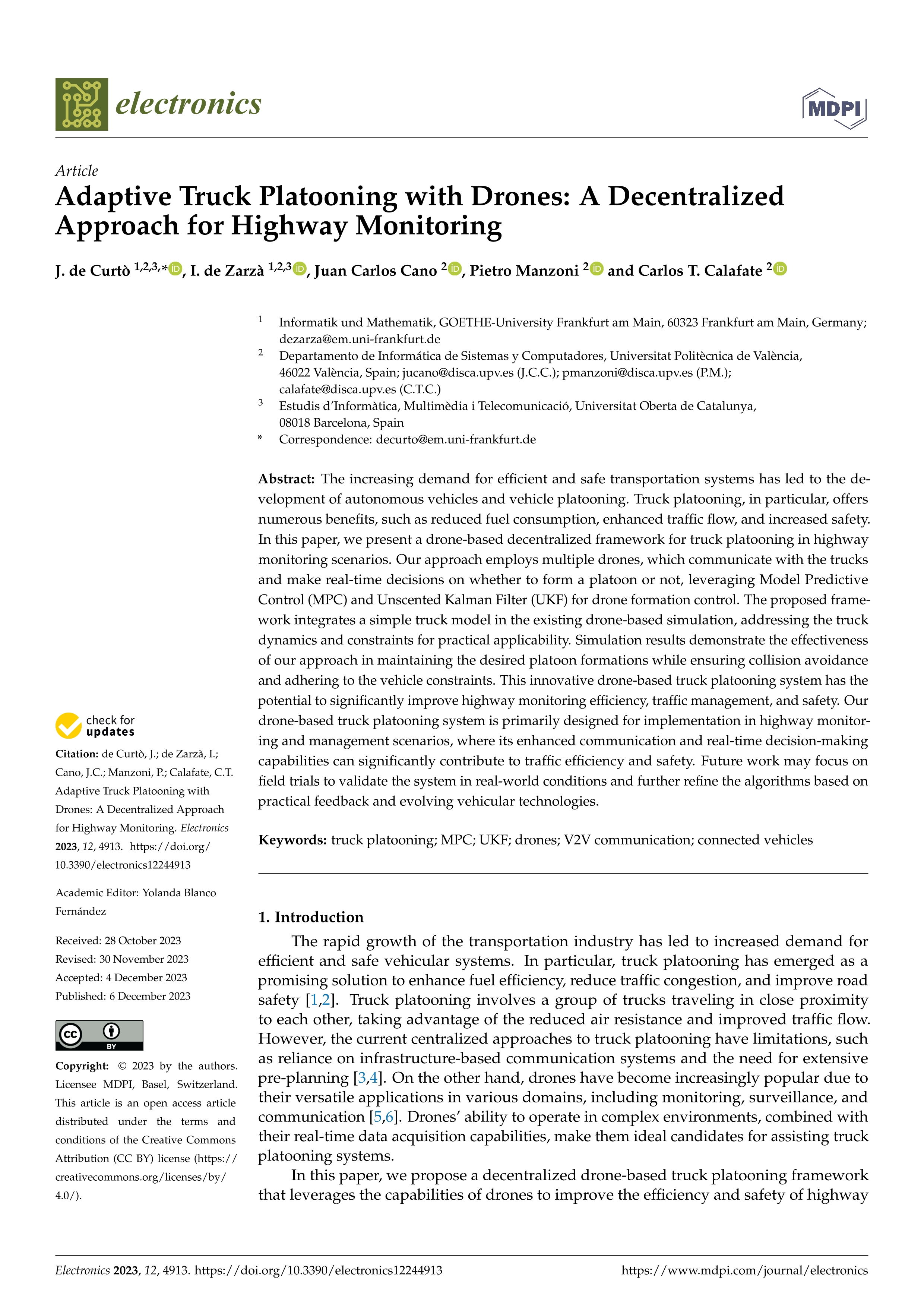 Adaptive truck platooning with drones: a decentralized approach for highway monitoring