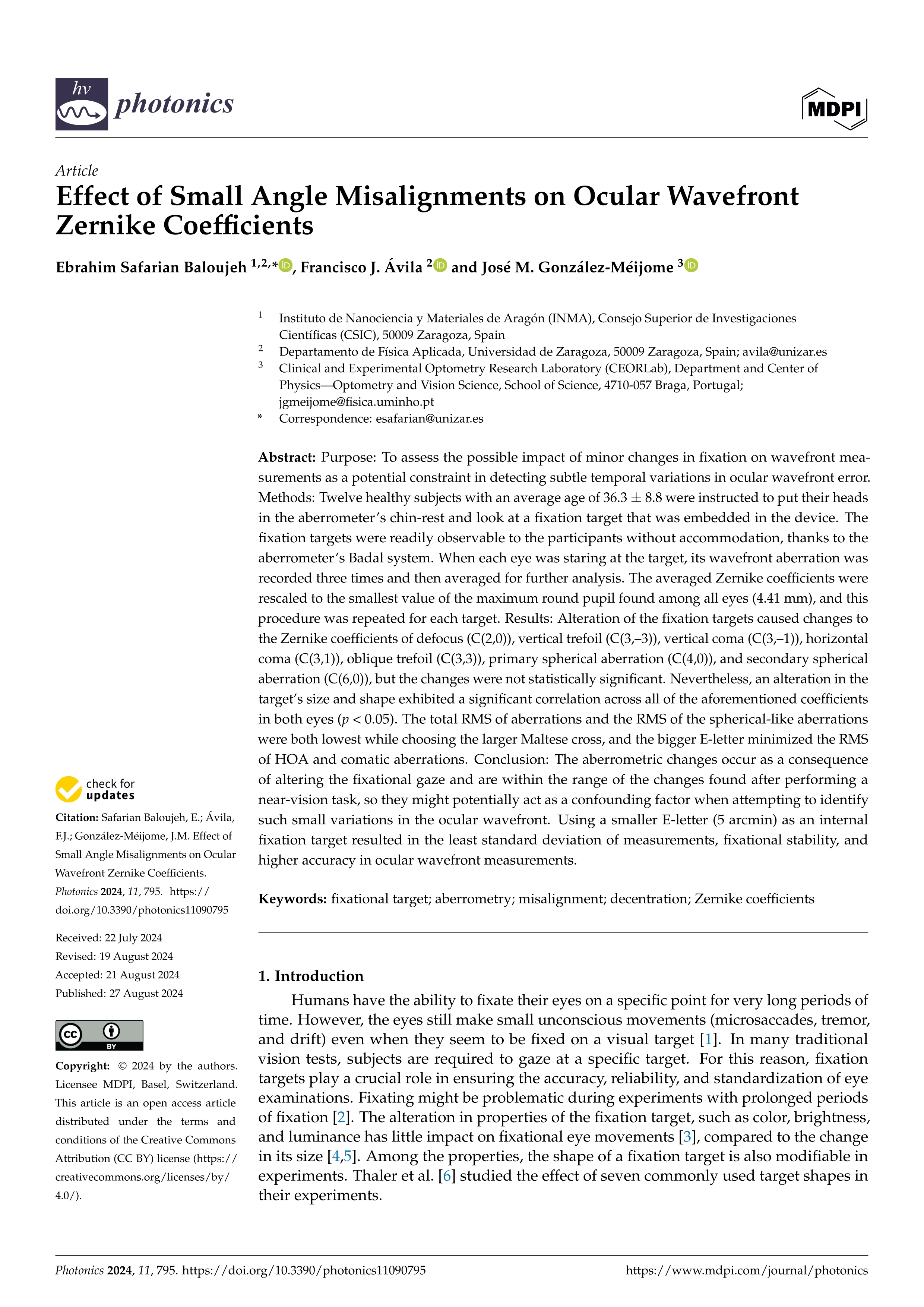 Effect of Small Angle Misalignments on Ocular Wavefront Zernike Coefficients