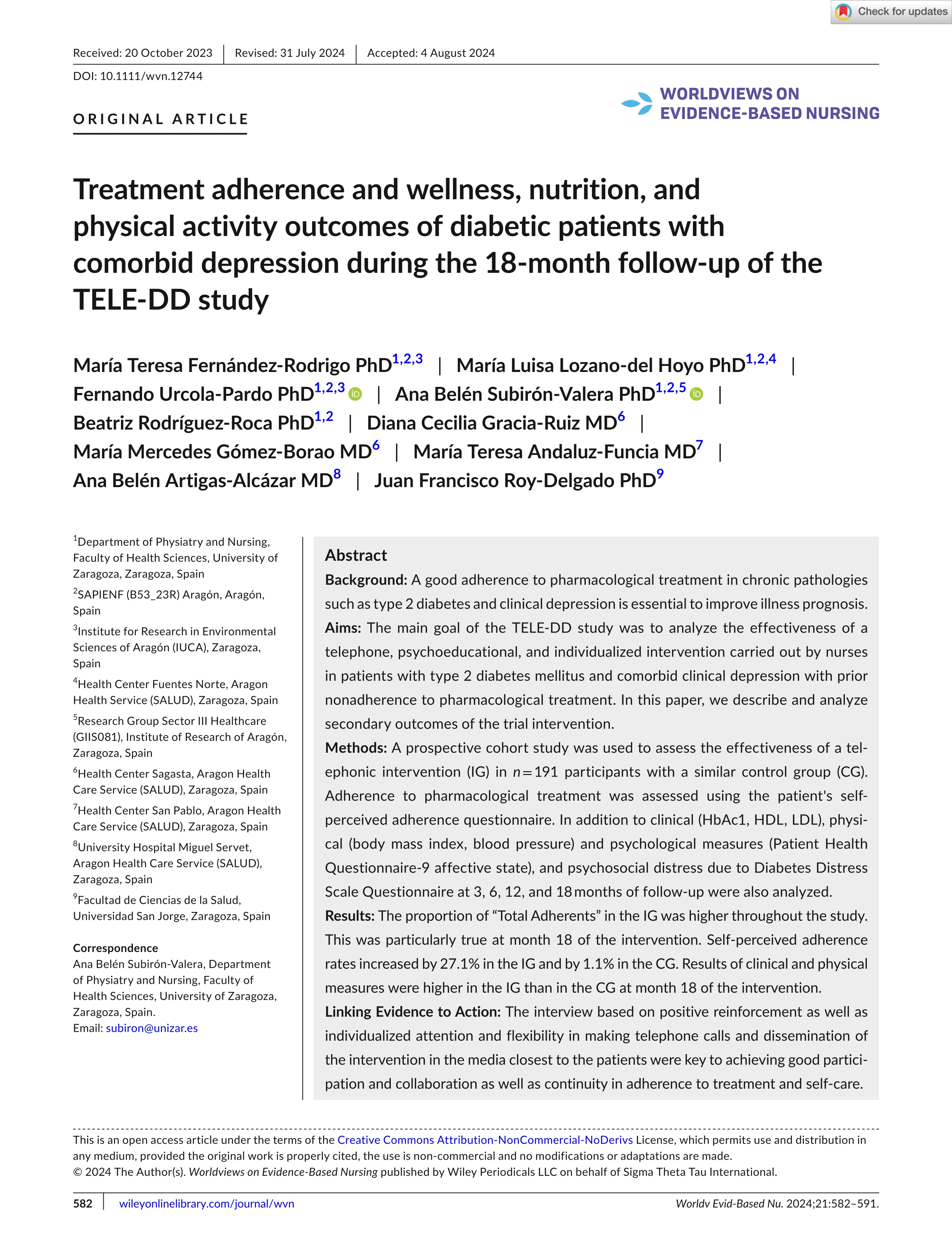 Treatment adherence and wellness, nutrition, and physical activity outcomes of diabetic patients with comorbid depression during the 18-month follow-up of the TELE-DD study