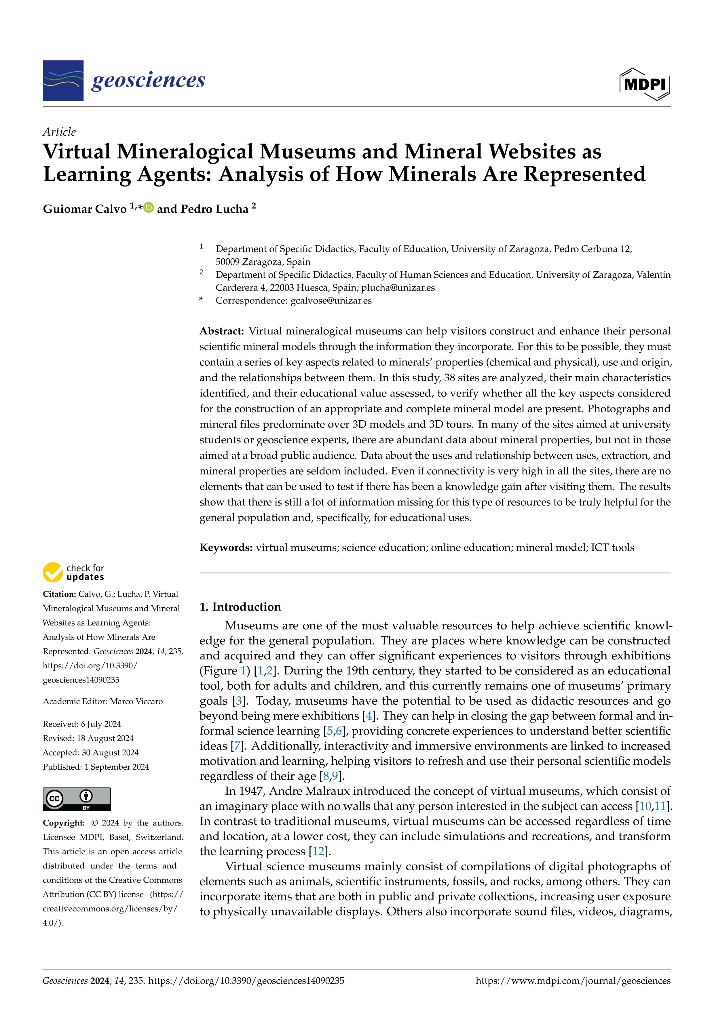 Virtual mineralogical museums and mineral websites as learning agents: analysis of how minerals are represented