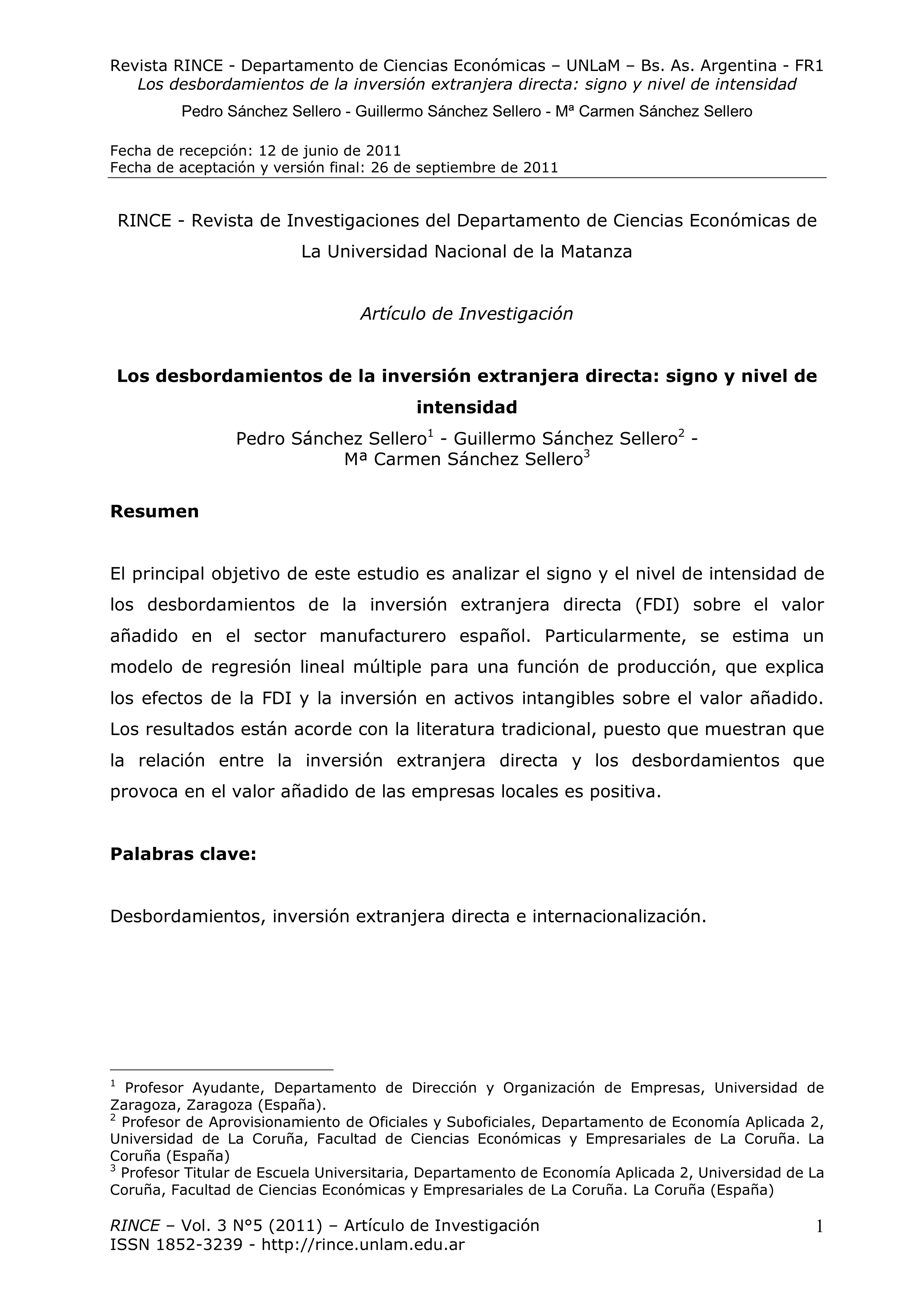 Los desbordamientos de la inversión extranjera directa: signo y nivel de intensidad