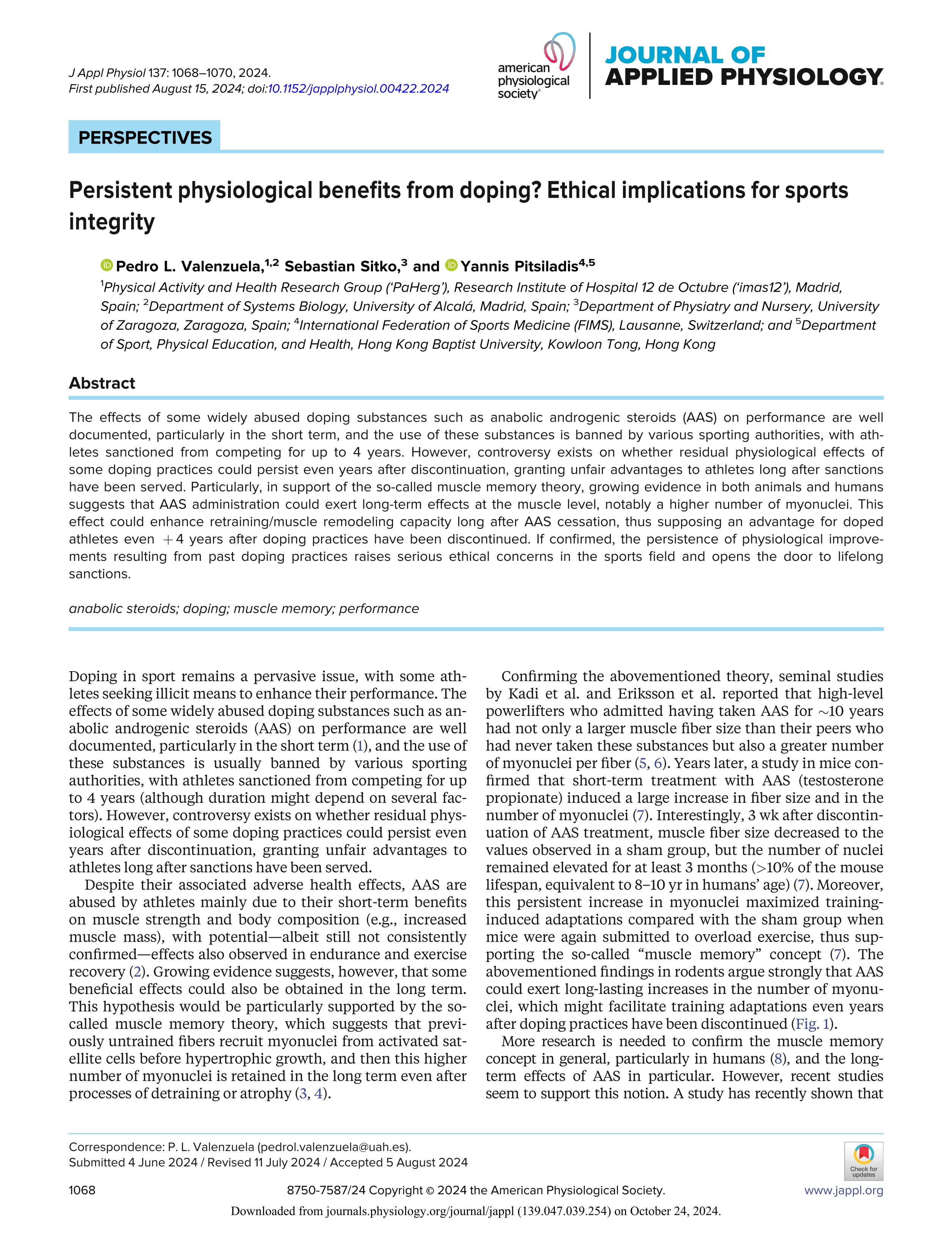 Persistent physiological benefits from doping? Ethical implications for sports integrity