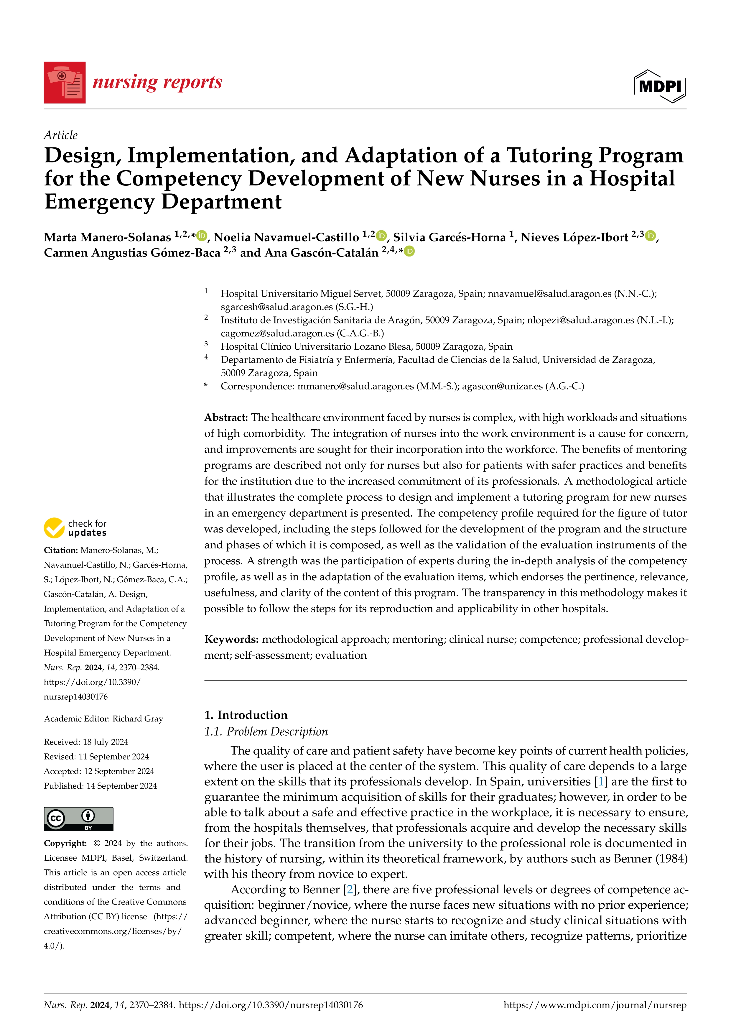 Design, implementation, and adaptation of a tutoring program for the competency development of new nurses in a hospital emergency department