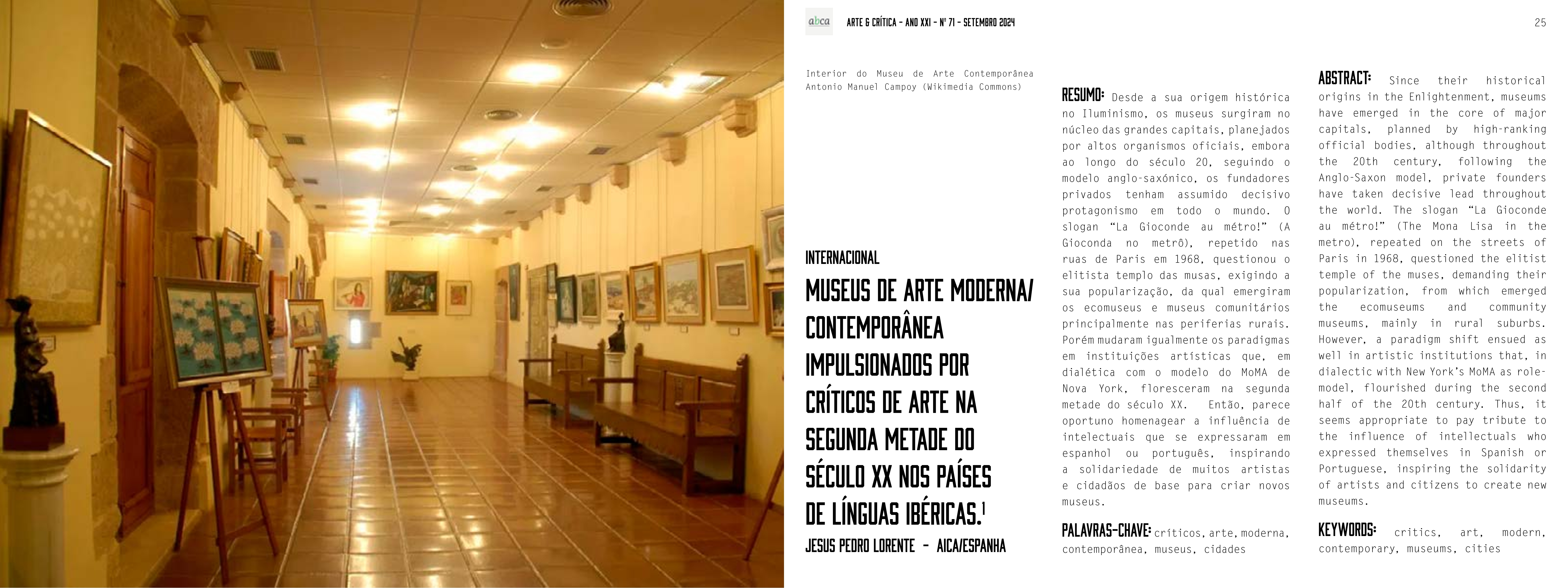 Museus de arte moderna/contemporânea impulsionados por críticos de arte na segunda metade do século XX nos países de línguas ibéricas
