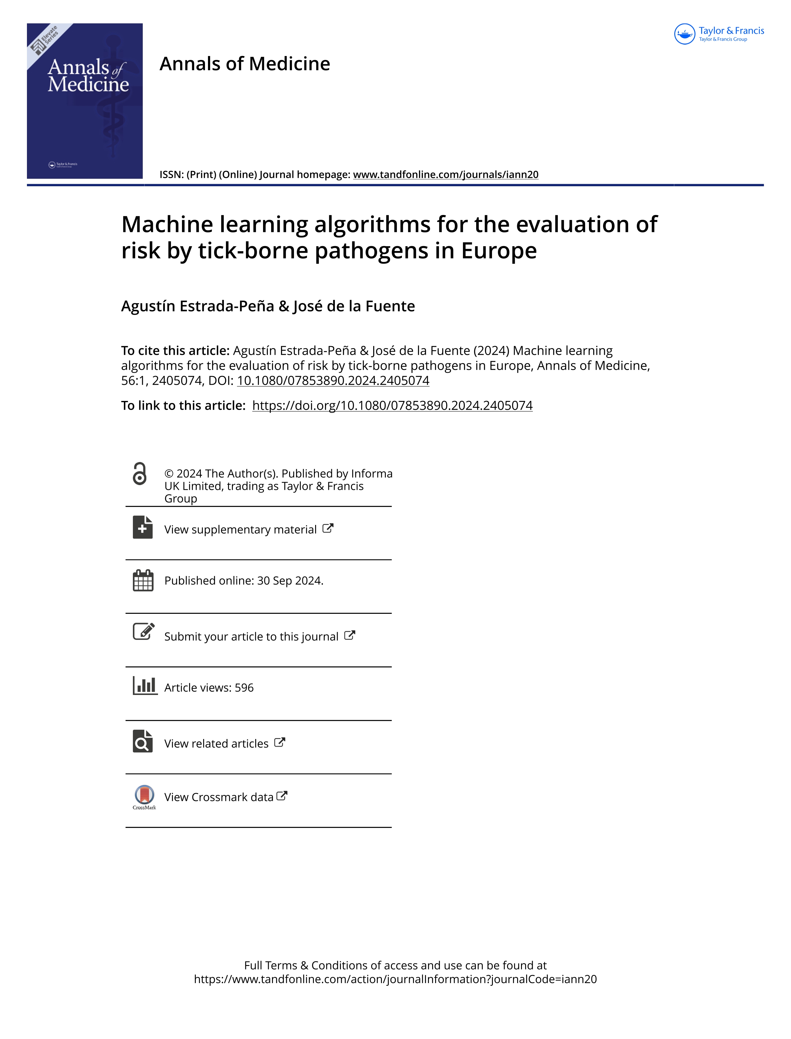 Machine learning algorithms for the evaluation of risk by tick-borne pathogens in Europe