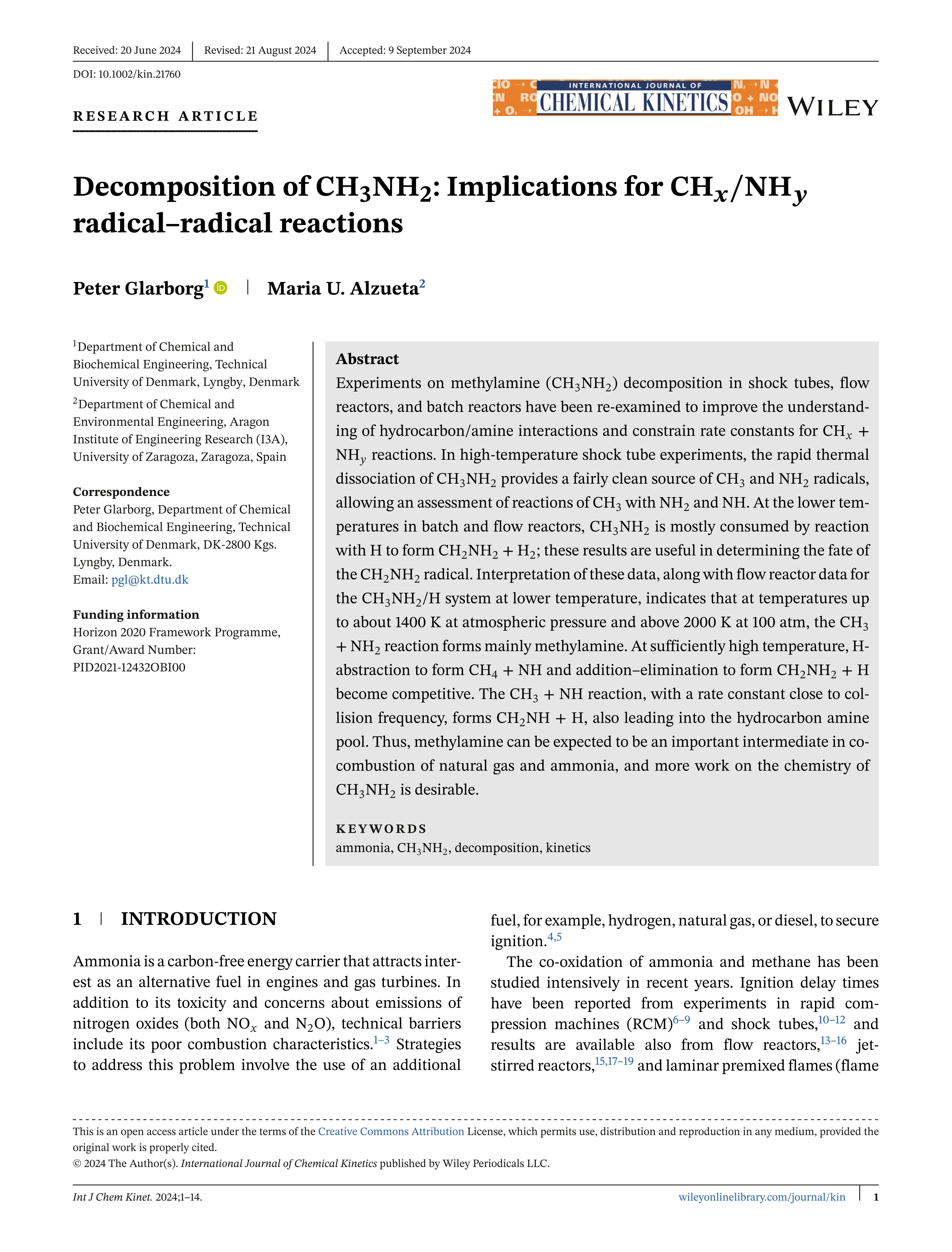 Decomposition of CH3NH2: Implications for CHx/NHy radical–radical reactions