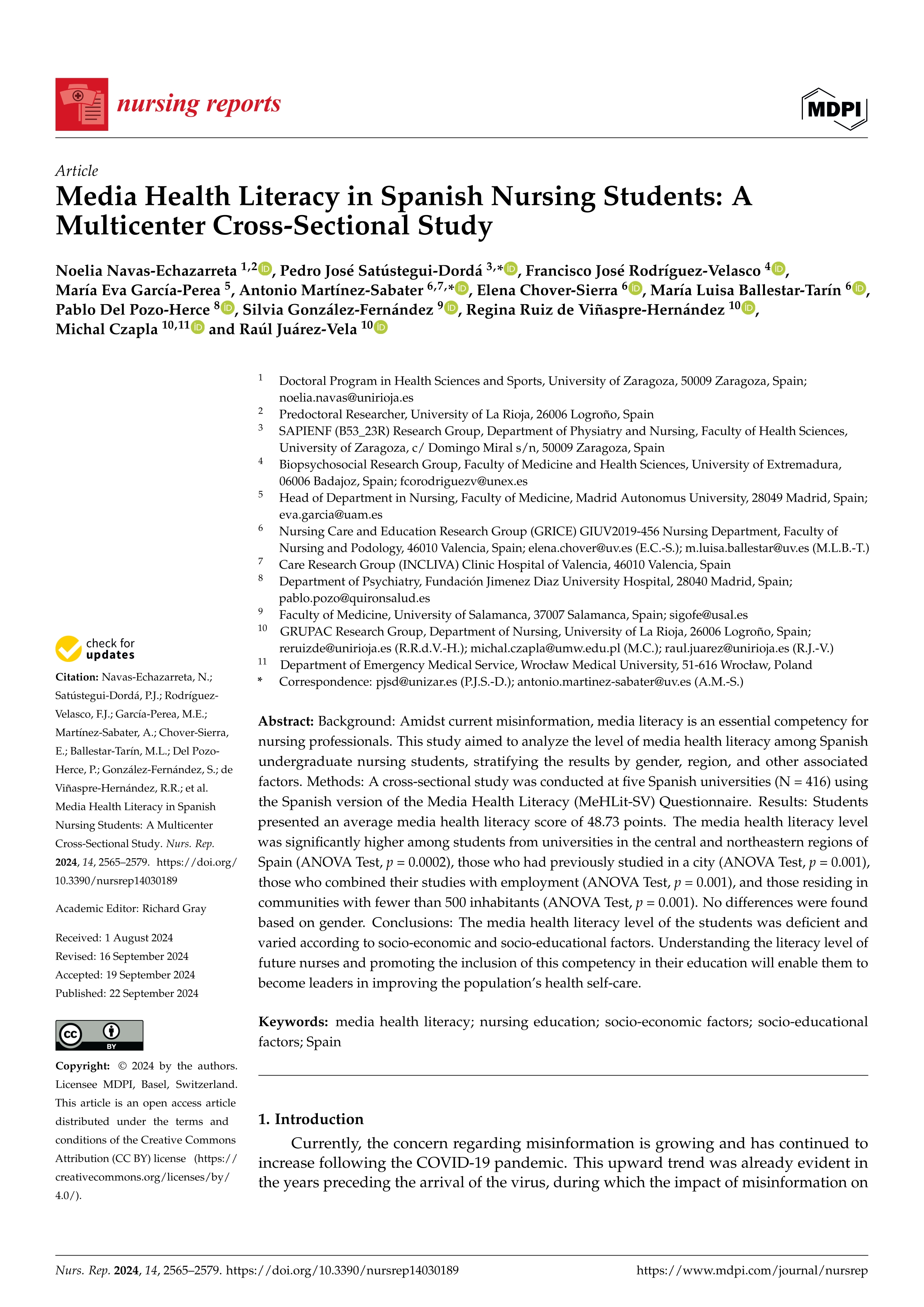 Media Health Literacy in Spanish Nursing Students: A Multicenter Cross-Sectional Study