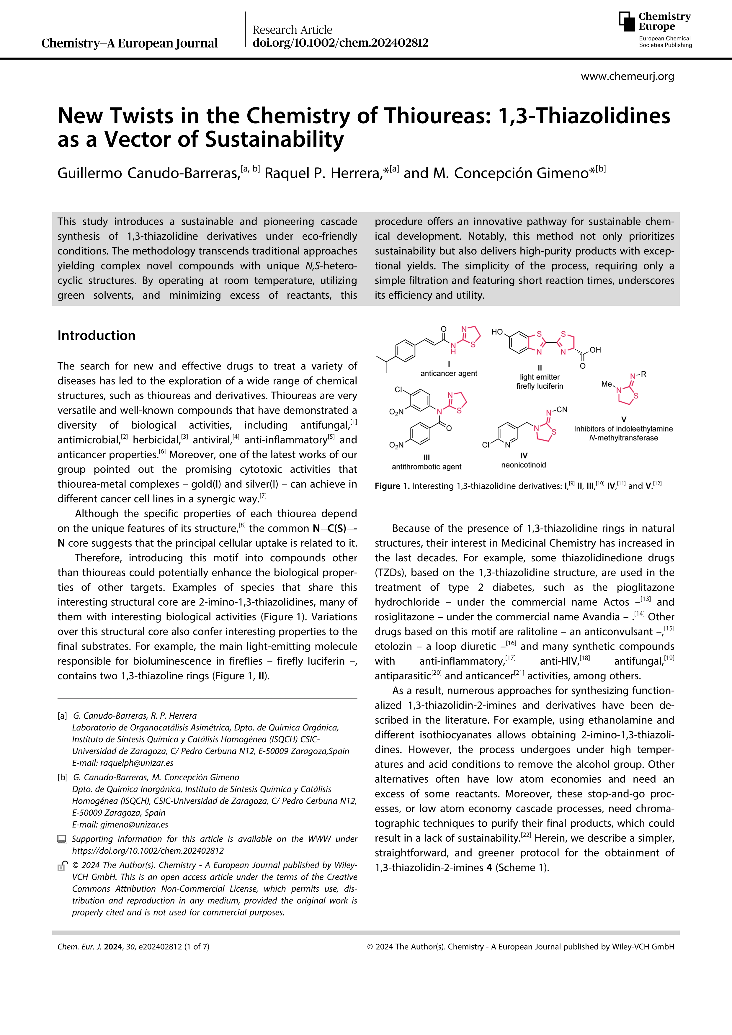 New twists in the chemistry of thioureas: 1,3-thiazolidines as a vector of sustainability