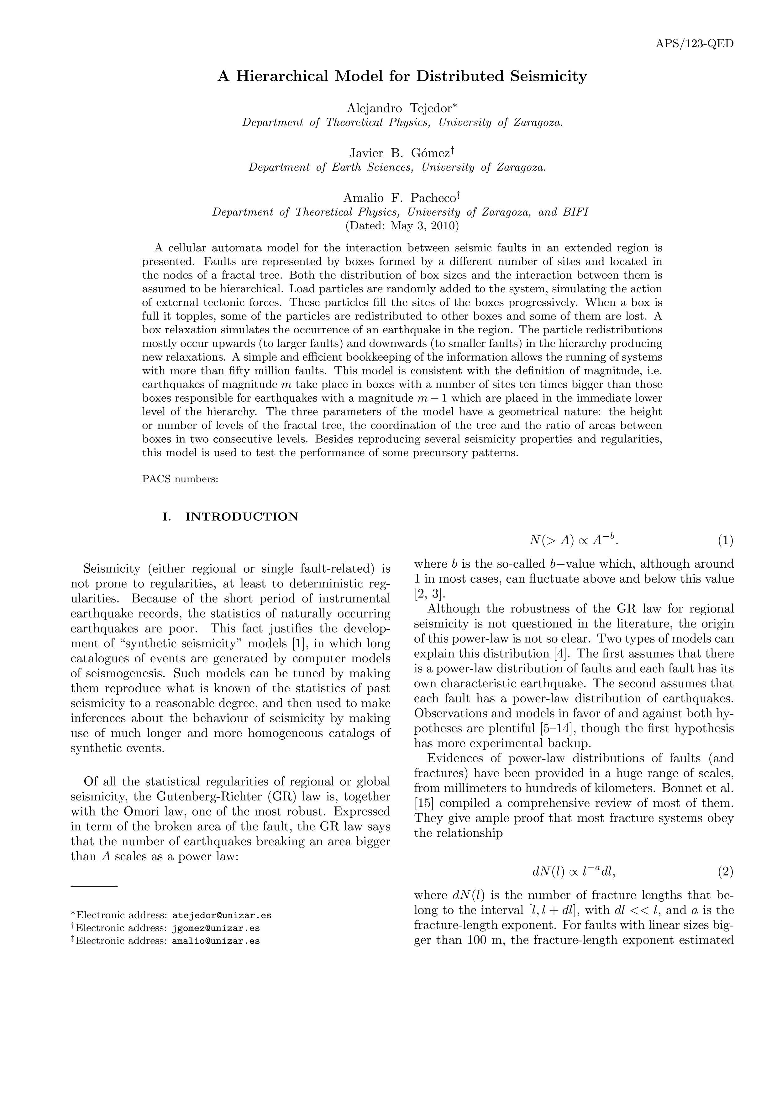 Hierarchical model for distributed seismicity