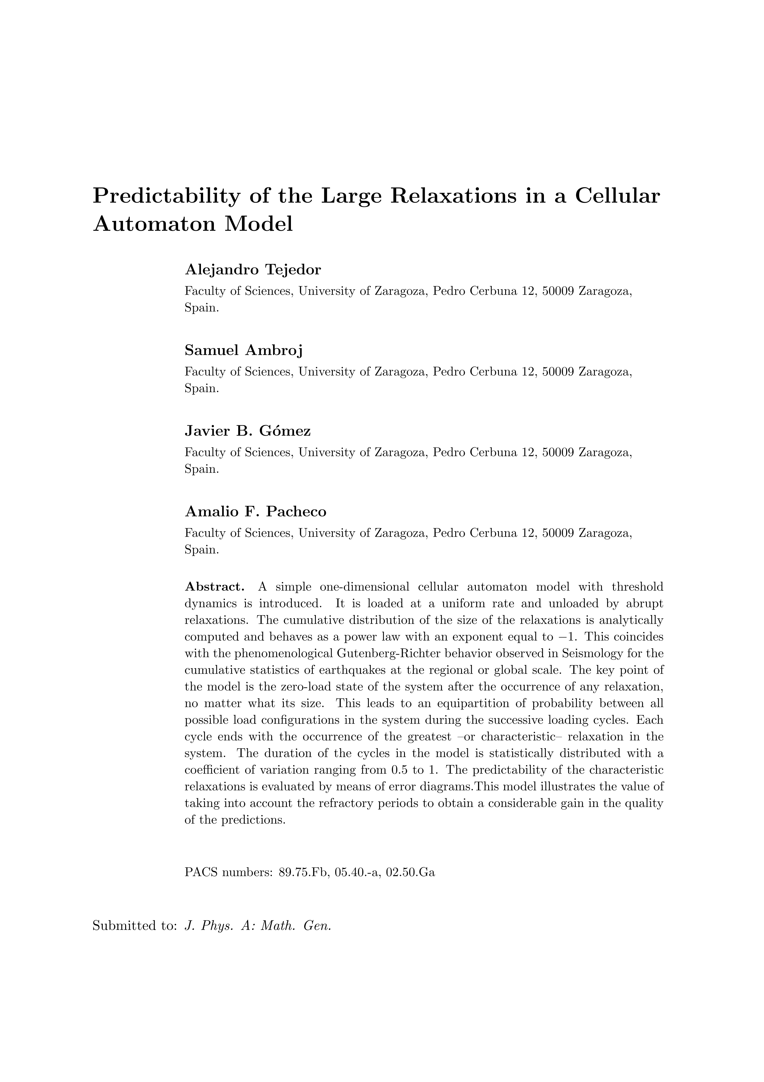 Predictability of the Large Relaxations in a Cellular Automaton Model