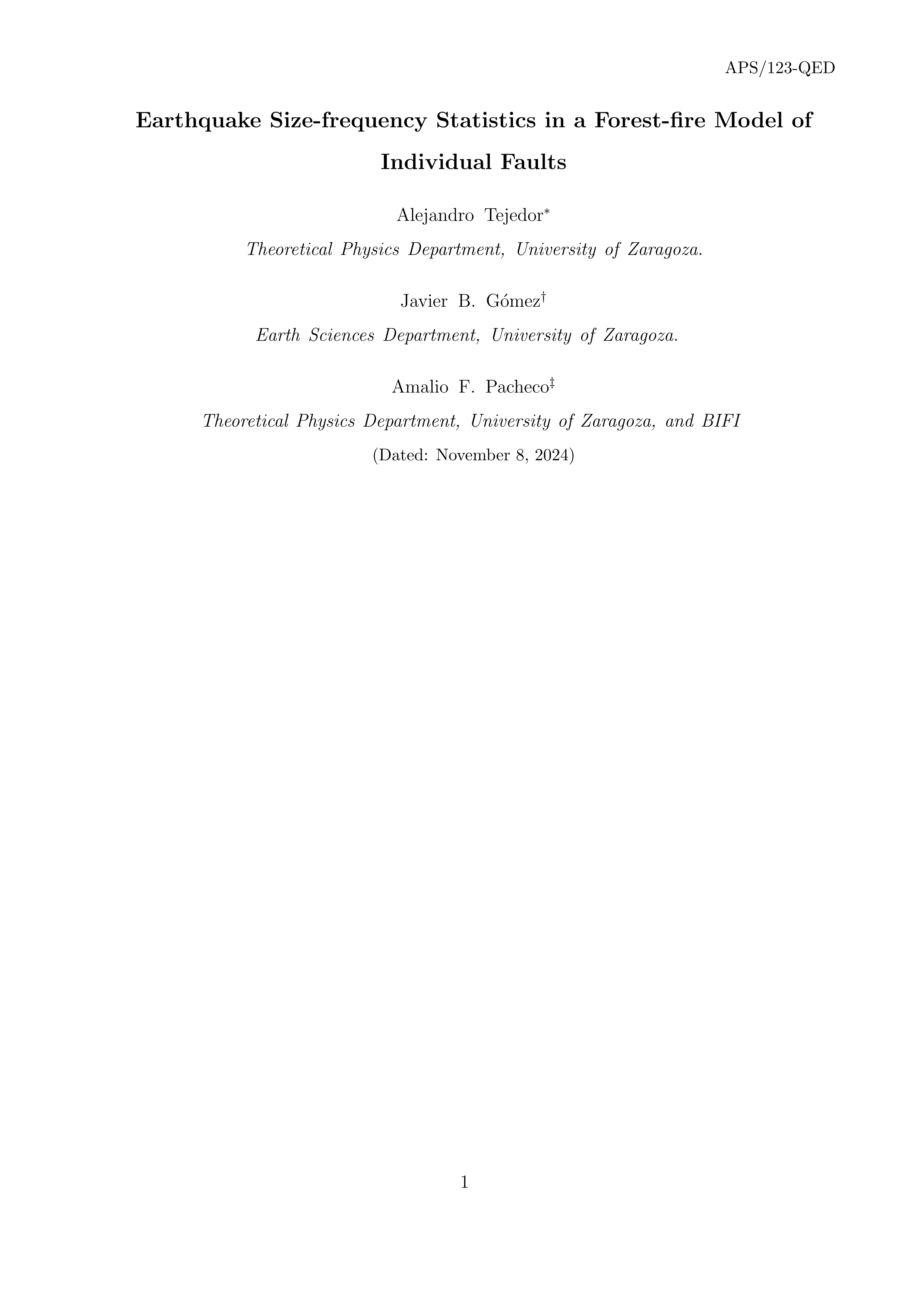 Earthquake size-frequency statistics in a forest-fire model of individual faults