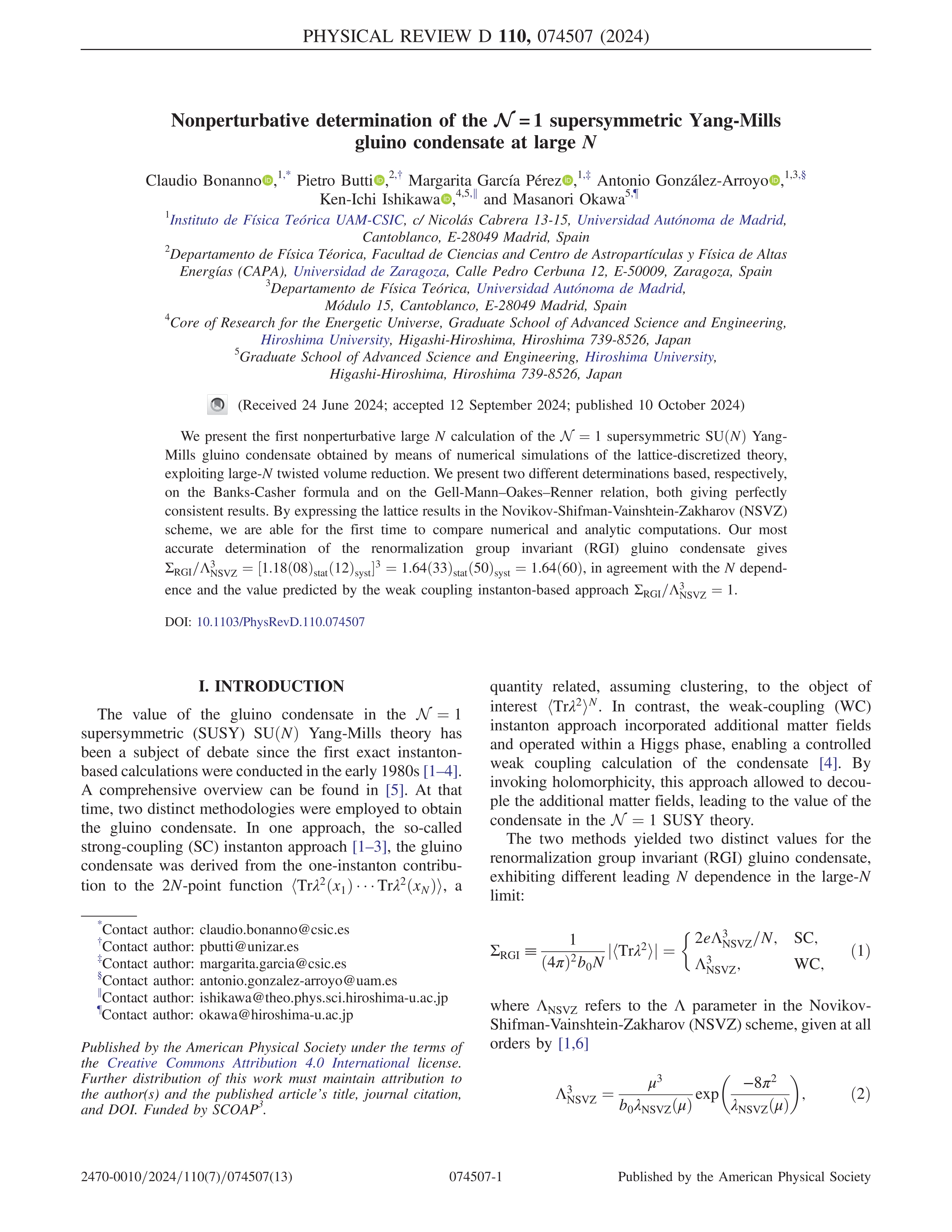 Nonperturbative determination of the N=1 supersymmetric Yang-Mills gluino condensate at large N