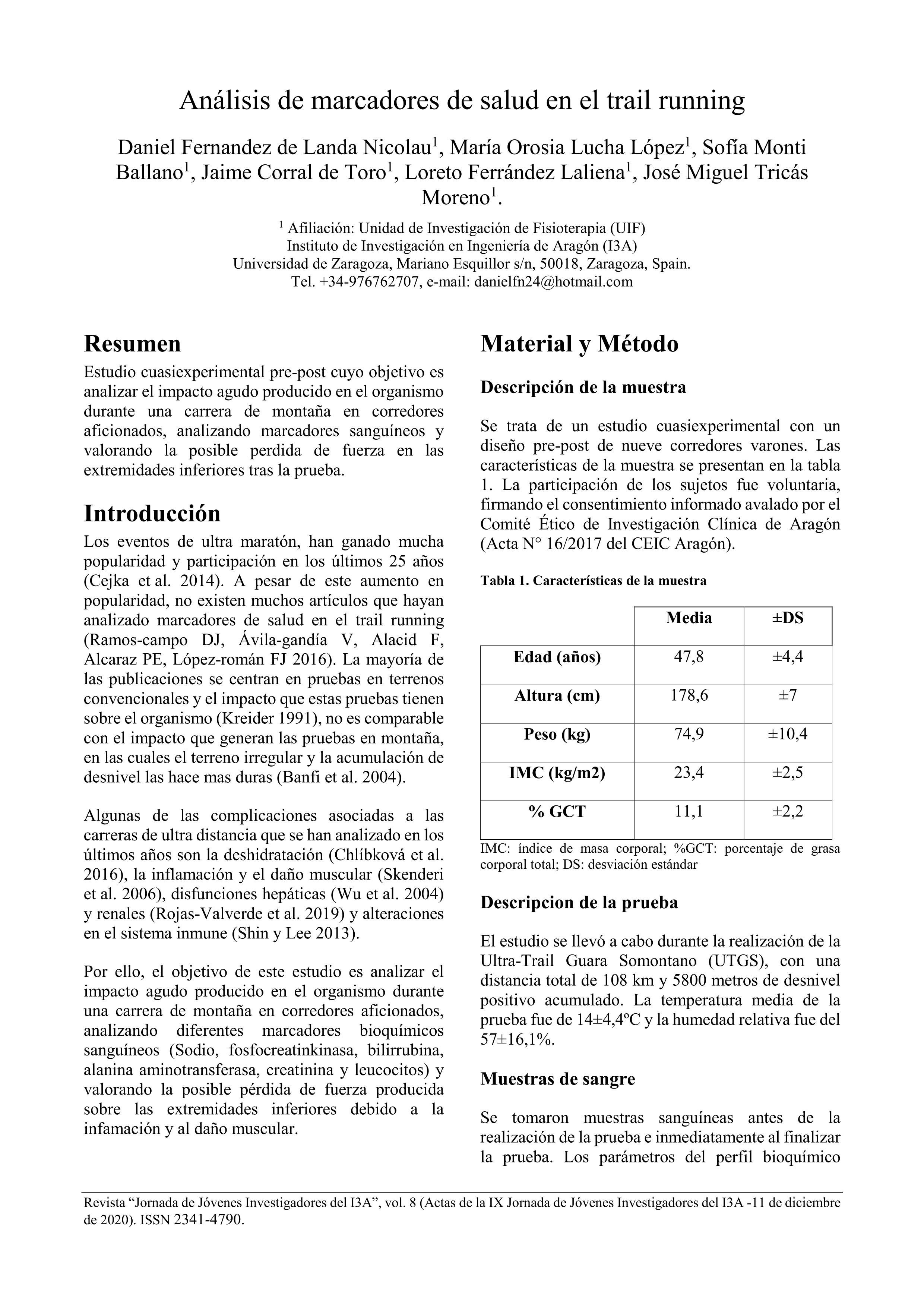 Análisis de marcadores de salud en el trail running