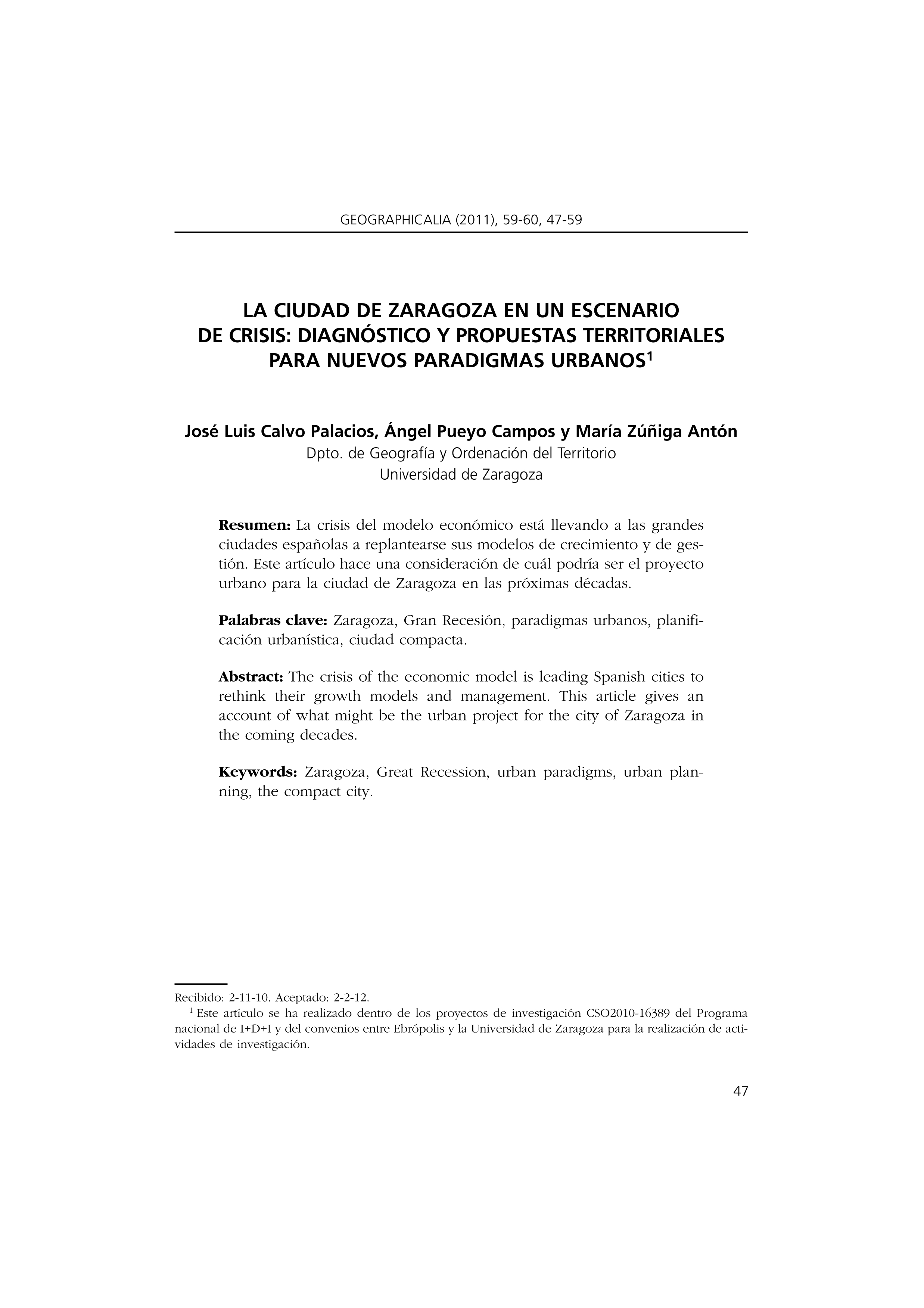 La ciudad de Zaragoza en un escenario de crisis: diagnóstico y propuestas territoriales para nuevos paradigmas urbanos