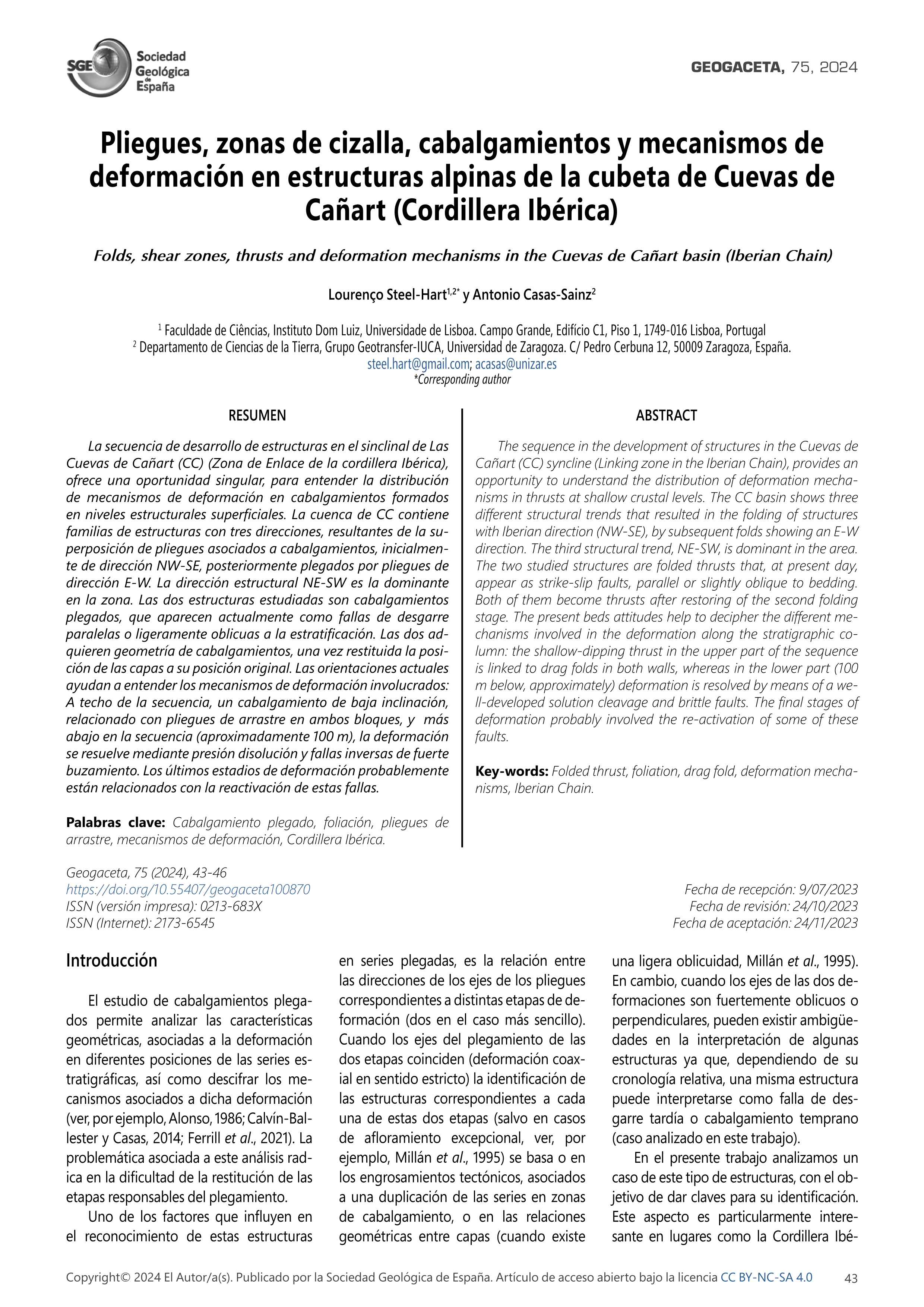 Pliegues, zonas de cizalla, cabalgamientos y mecanismos de deformación en estructuras alpinas de la cubeta de Cuevas de Cañart (Cordillera Ibérica)