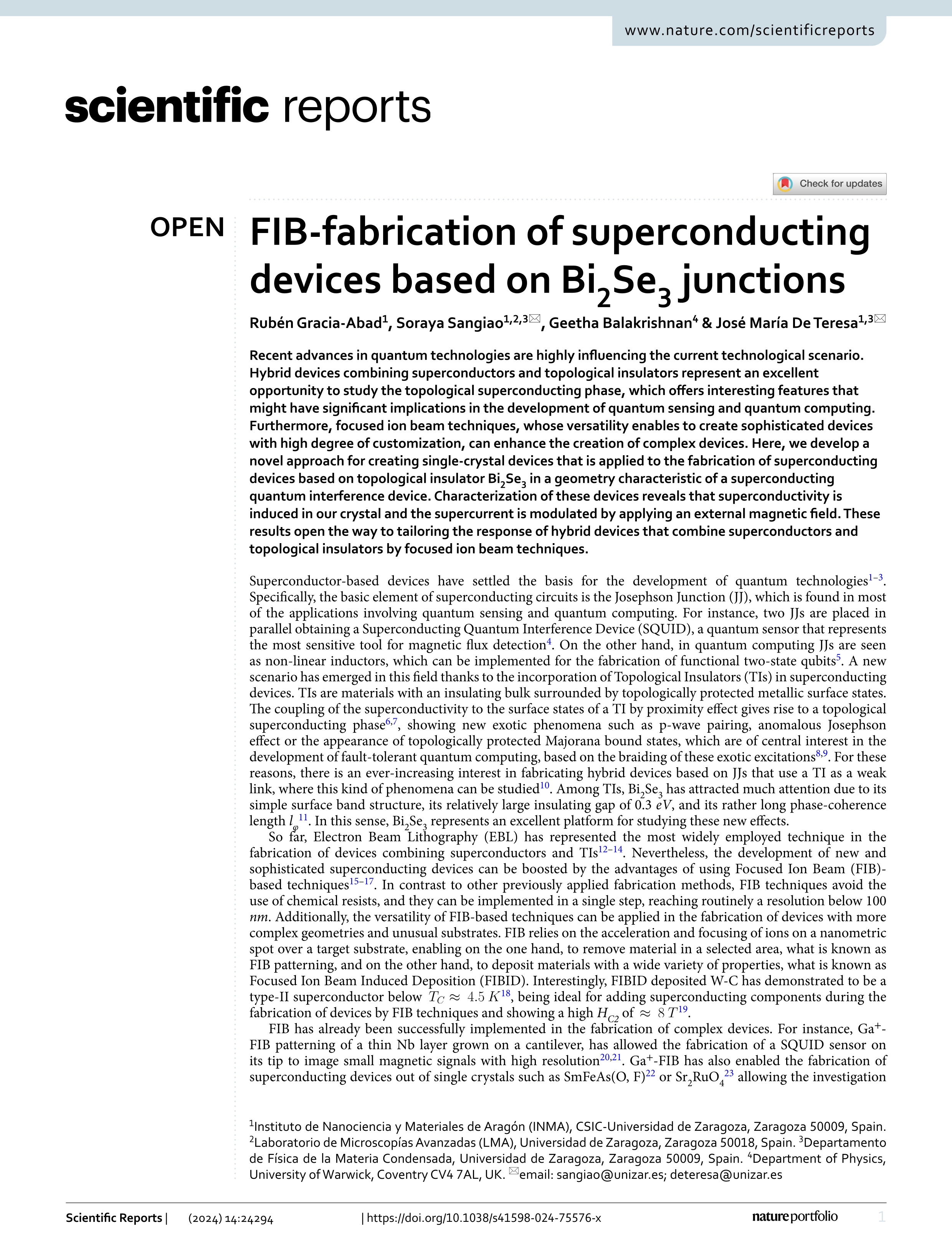 FIB-fabrication of superconducting devices based on Bi2Se3 junctions