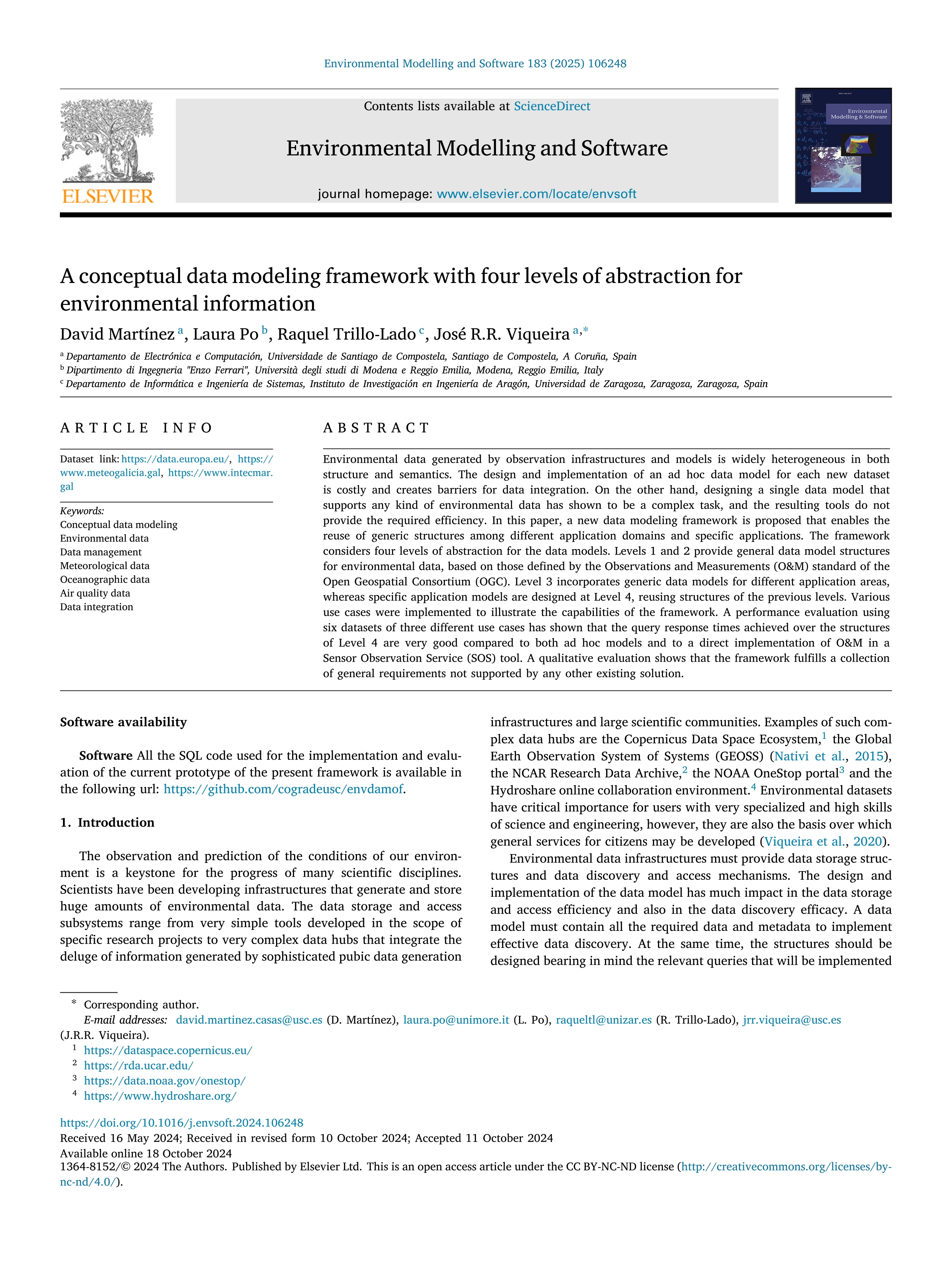 A conceptual data modeling framework with four levels of abstraction for environmental information