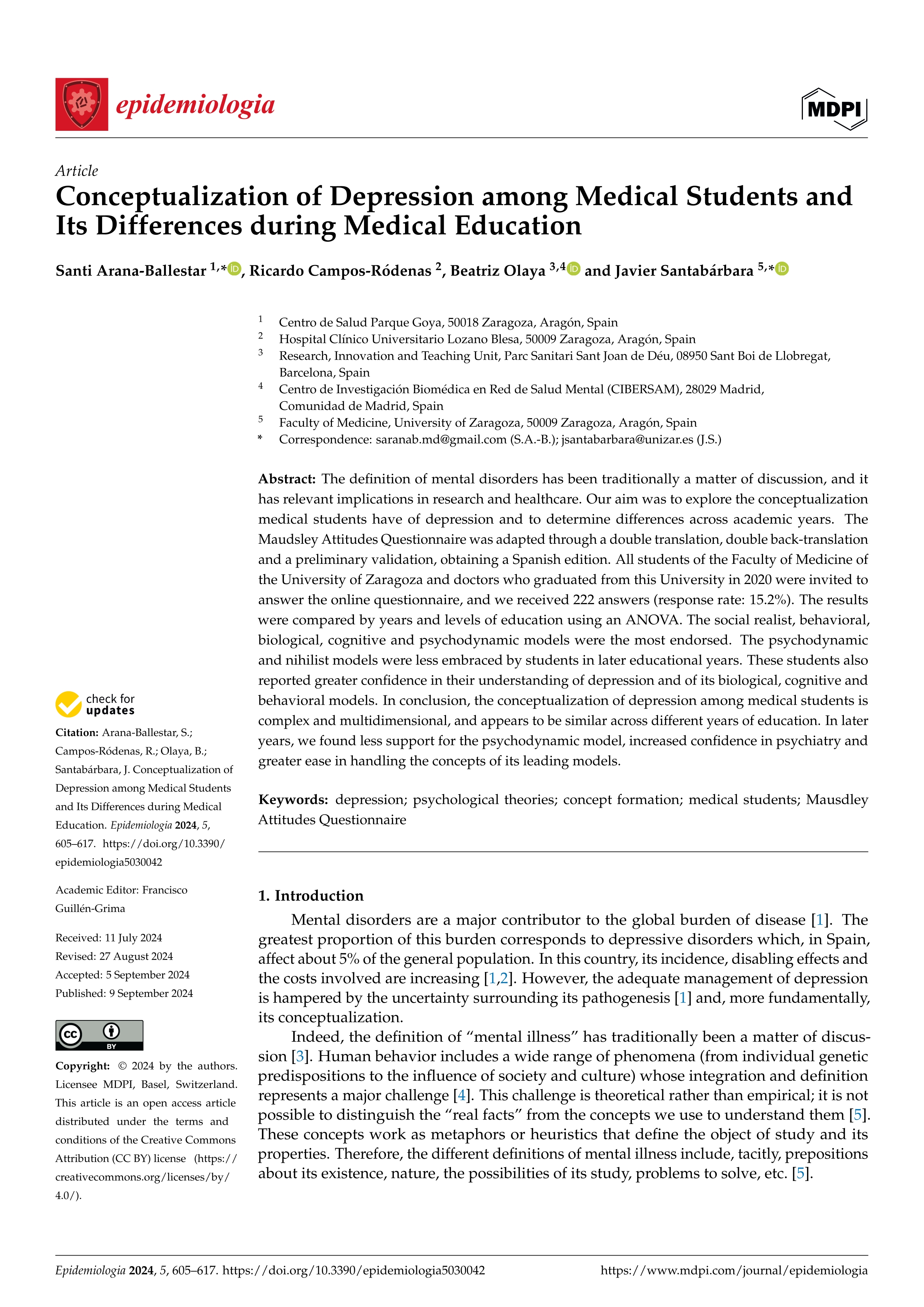 Conceptualization of depression among medical students and its differences during medical education