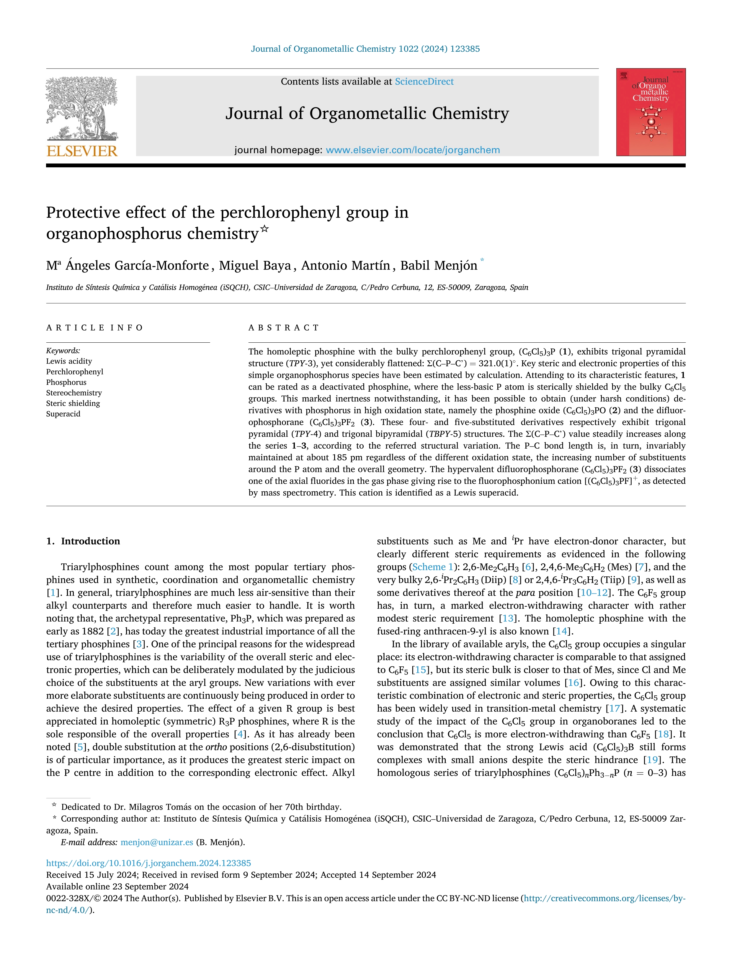 Protective effect of the perchlorophenyl group in organophosphorus chemistry