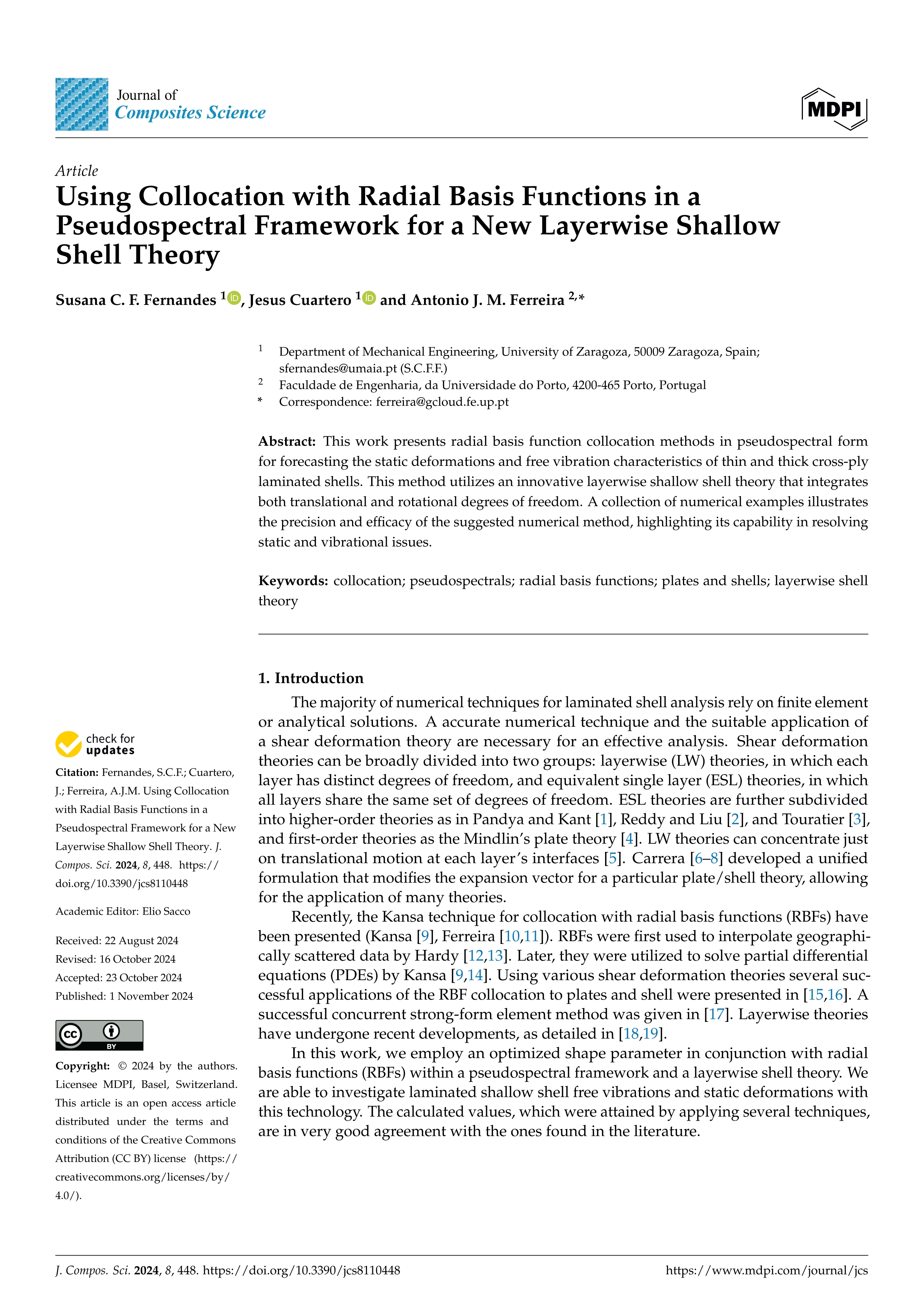 Using collocation with radial basis functions in a pseudospectral framework for a new layerwise shallow shell theory