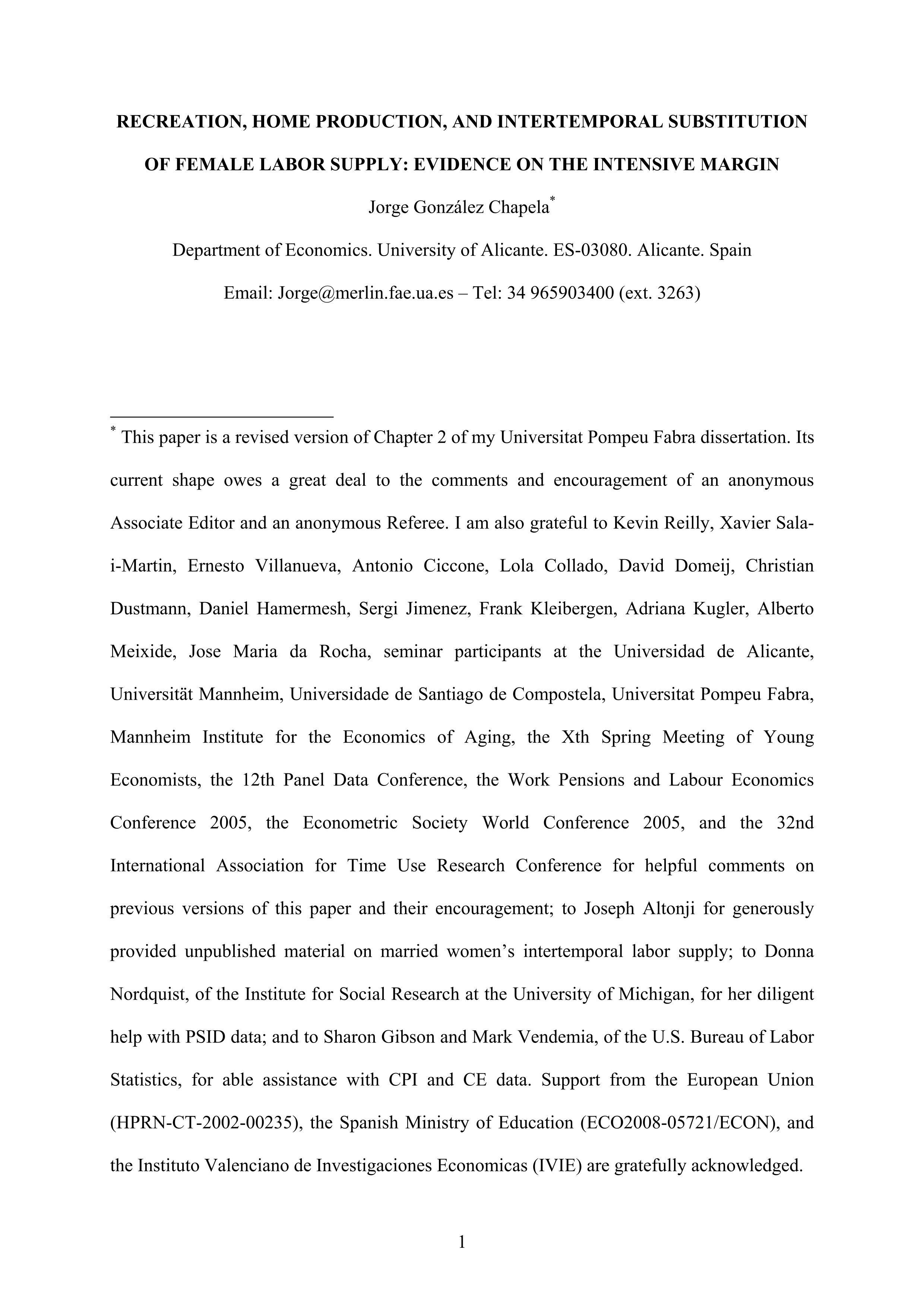 Recreation, home production, and intertemporal substitution of female labor supply: Evidence on the intensive margin