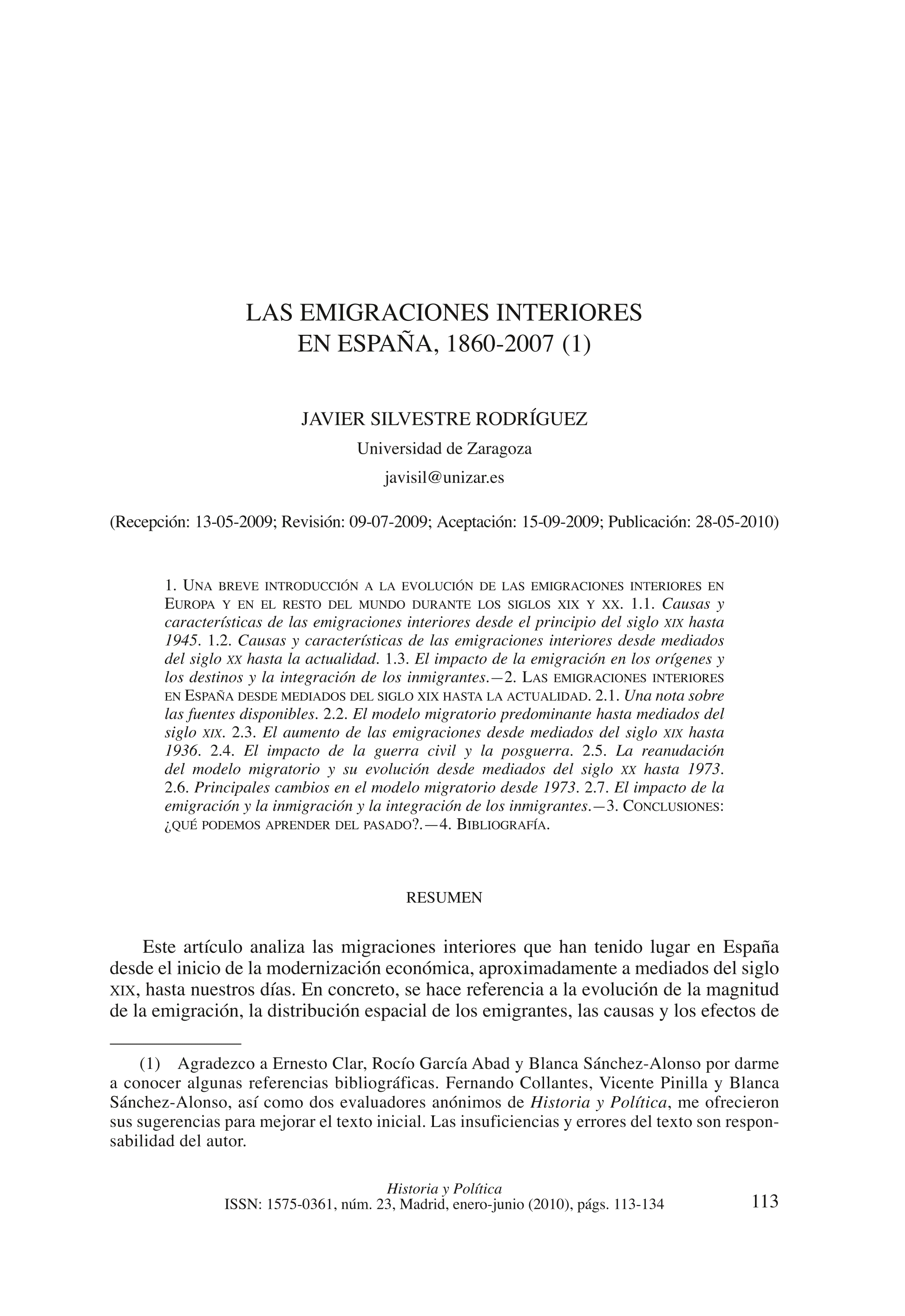 Las emigraciones interiores en España, 1860-2007