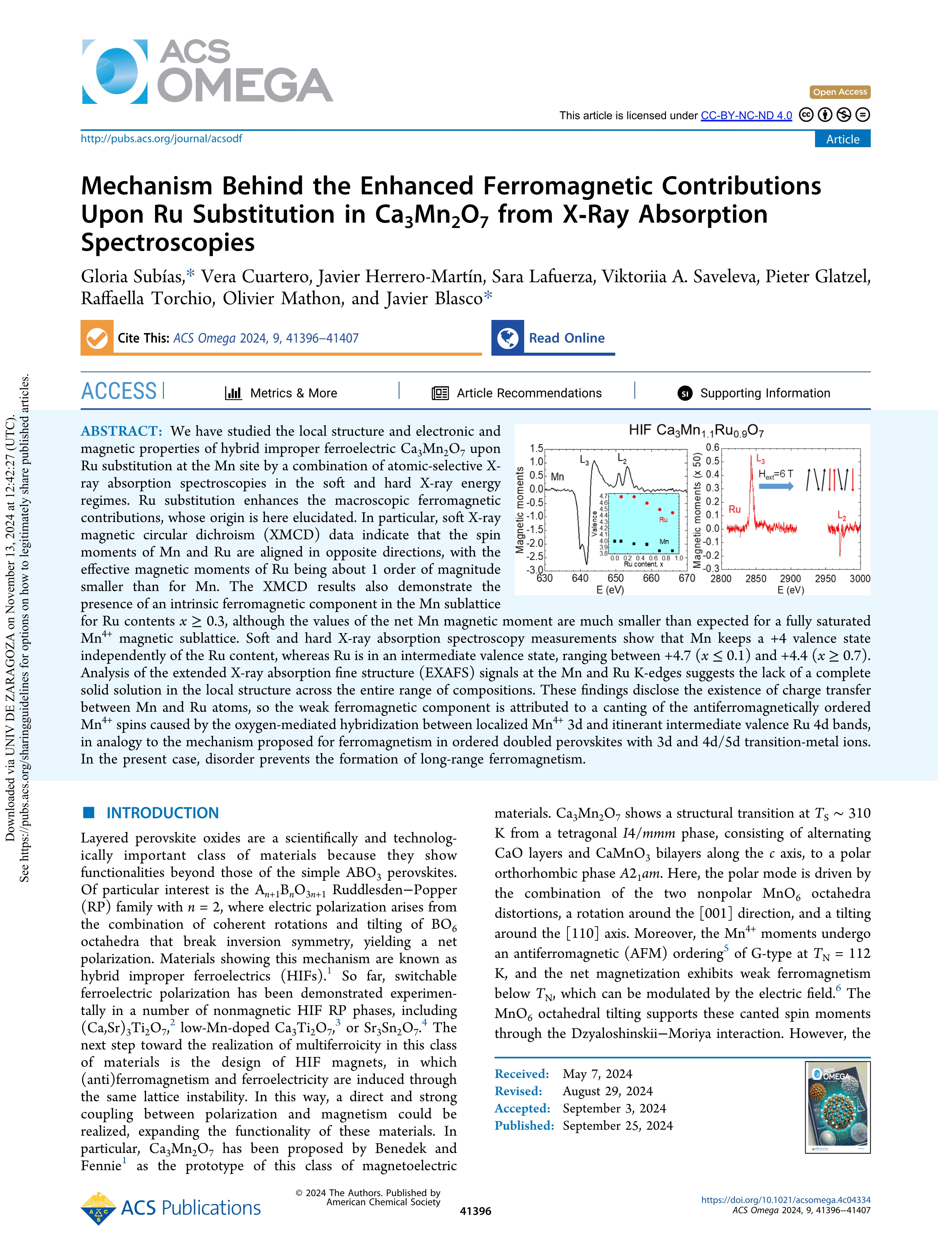 Mechanism behind the enhanced ferromagnetic contributions upon Ru Substitution in Ca3Mn2O7 from X-Ray absorption spectroscopies