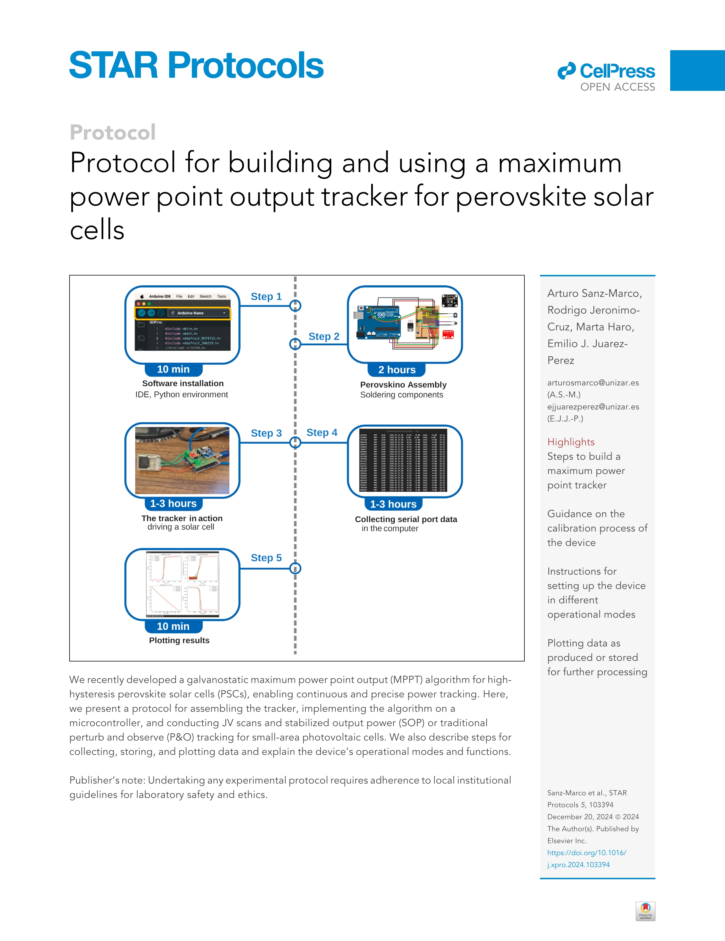 Protocol for building and using a maximum power point output tracker for perovskite solar cells