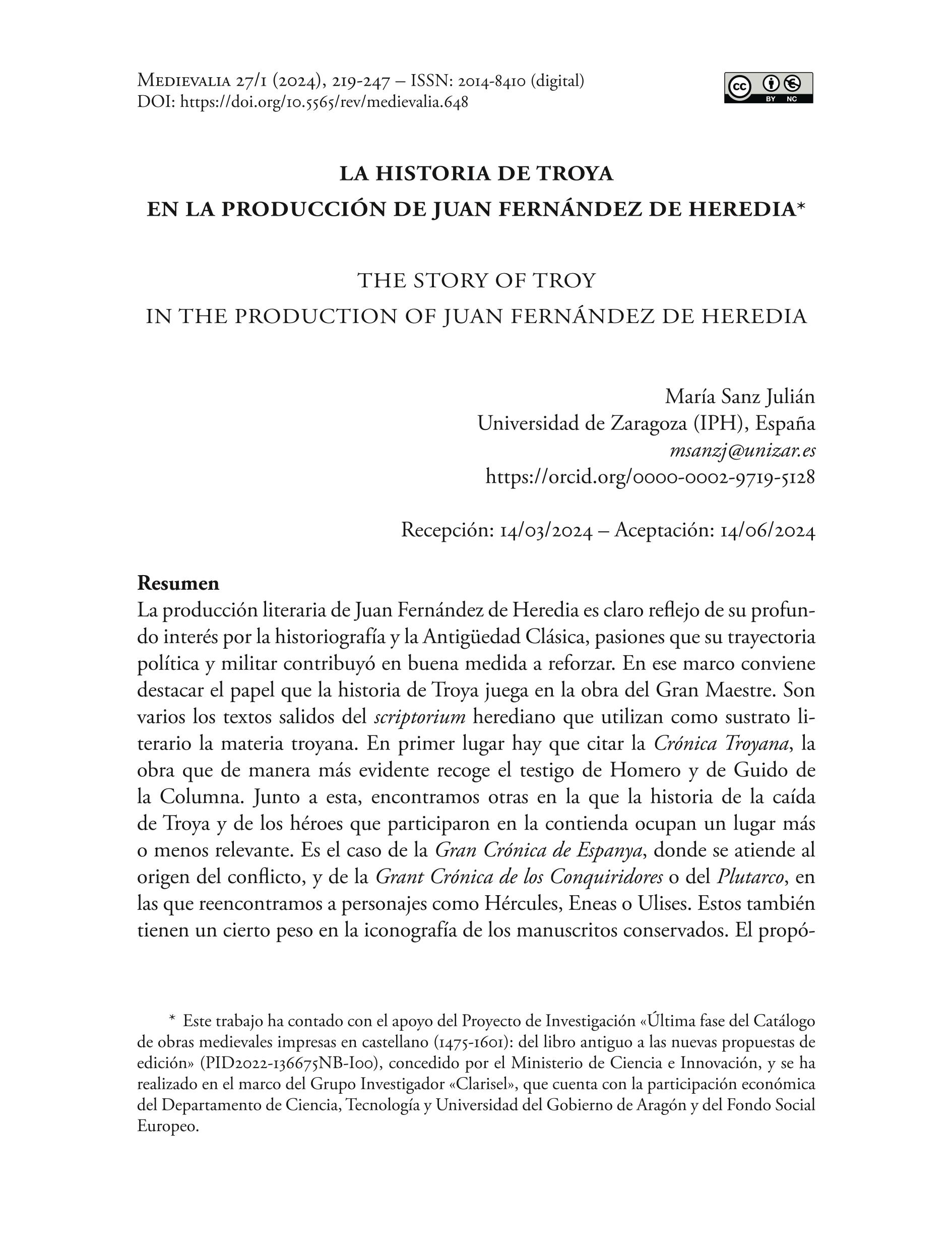 La historia de Troya en la producción de Juan Fernández de Heredia