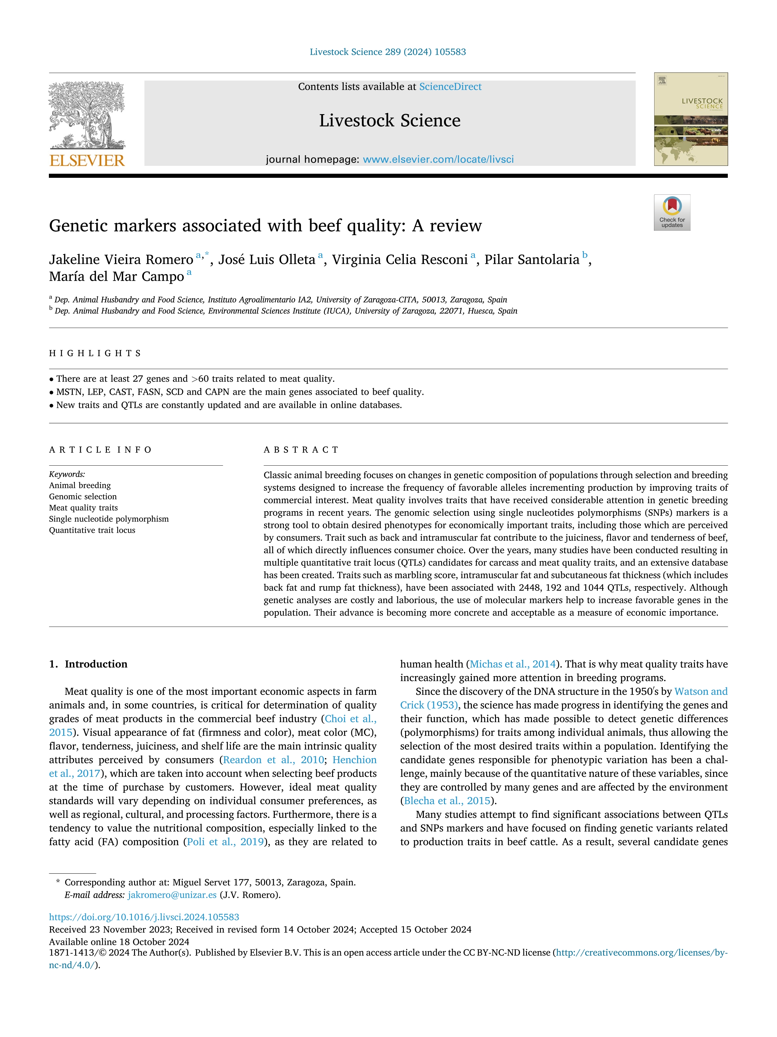 Genetic markers associated with beef quality: A review