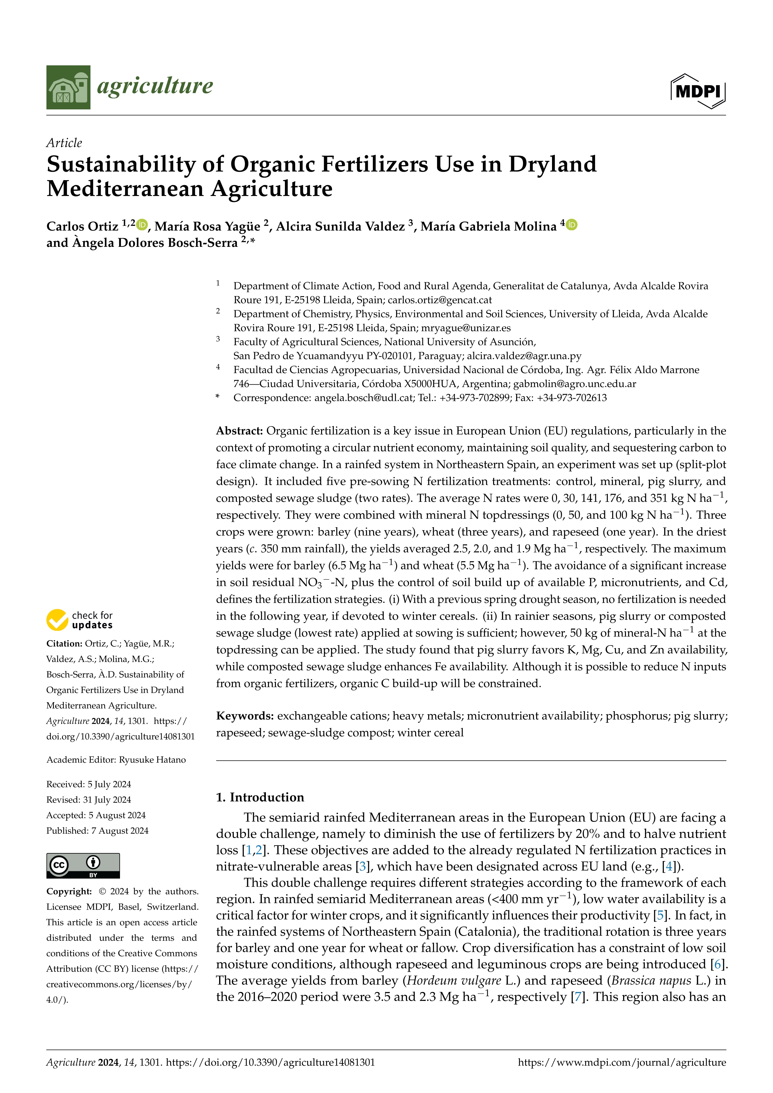Sustainability of Organic Fertilizers Use in Dryland Mediterranean Agriculture