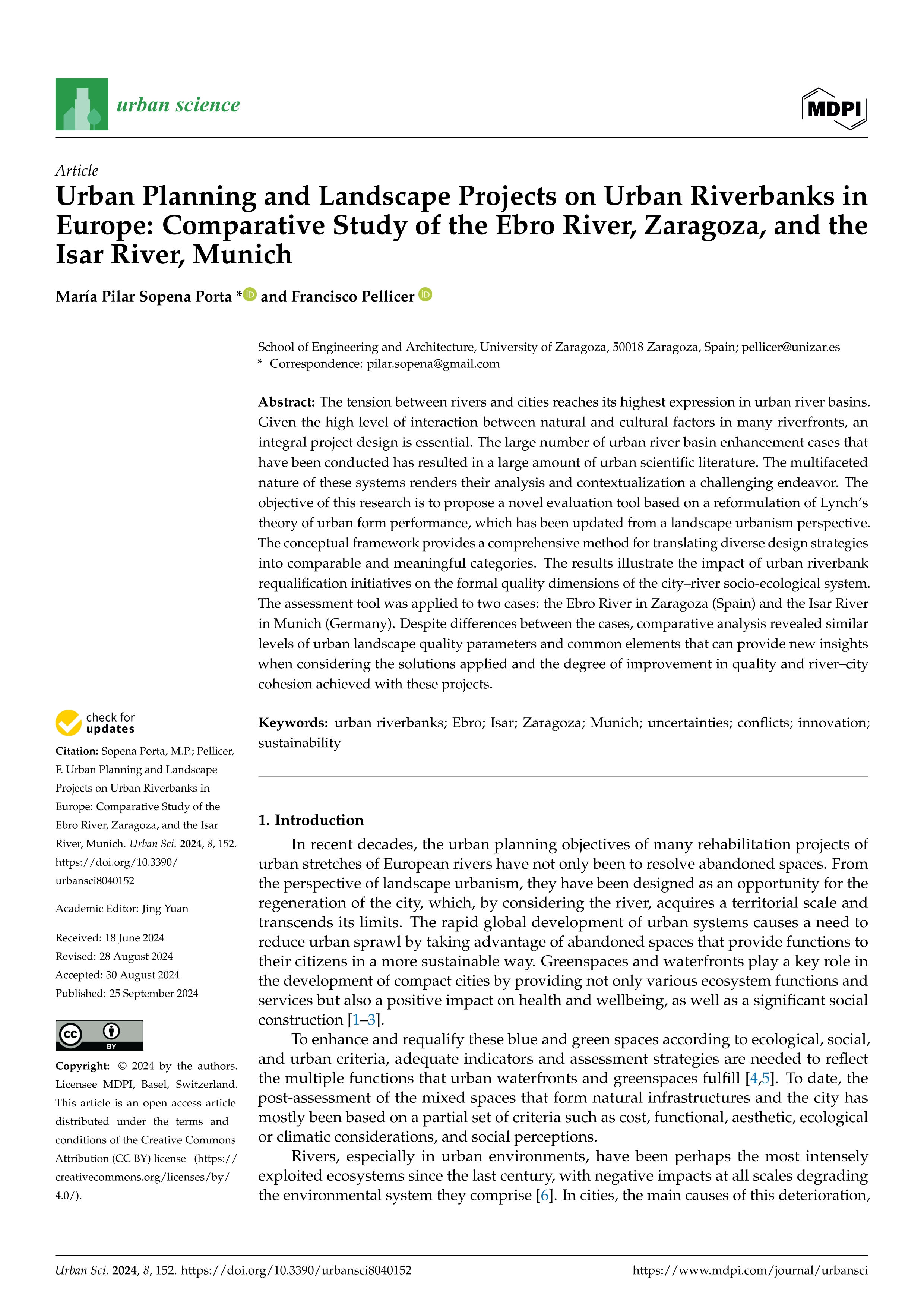 Urban Planning and Landscape Projects on Urban Riverbanks in Europe: Comparative Study of the Ebro River, Zaragoza, and the Isar River, Munich