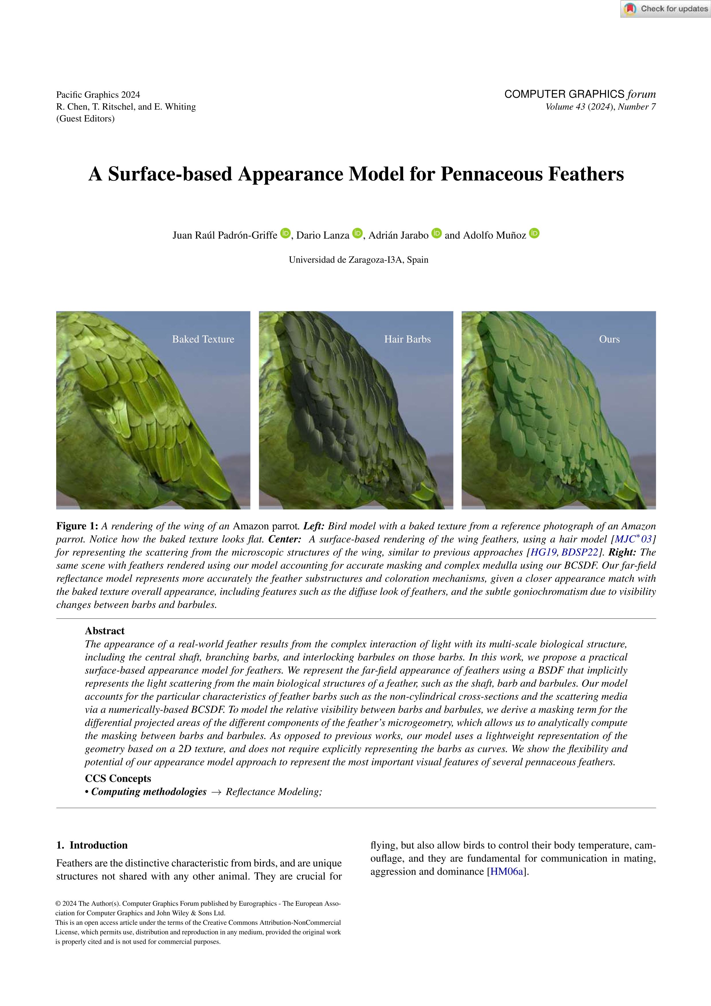 A Surface-based Appearance Model for Pennaceous Feathers