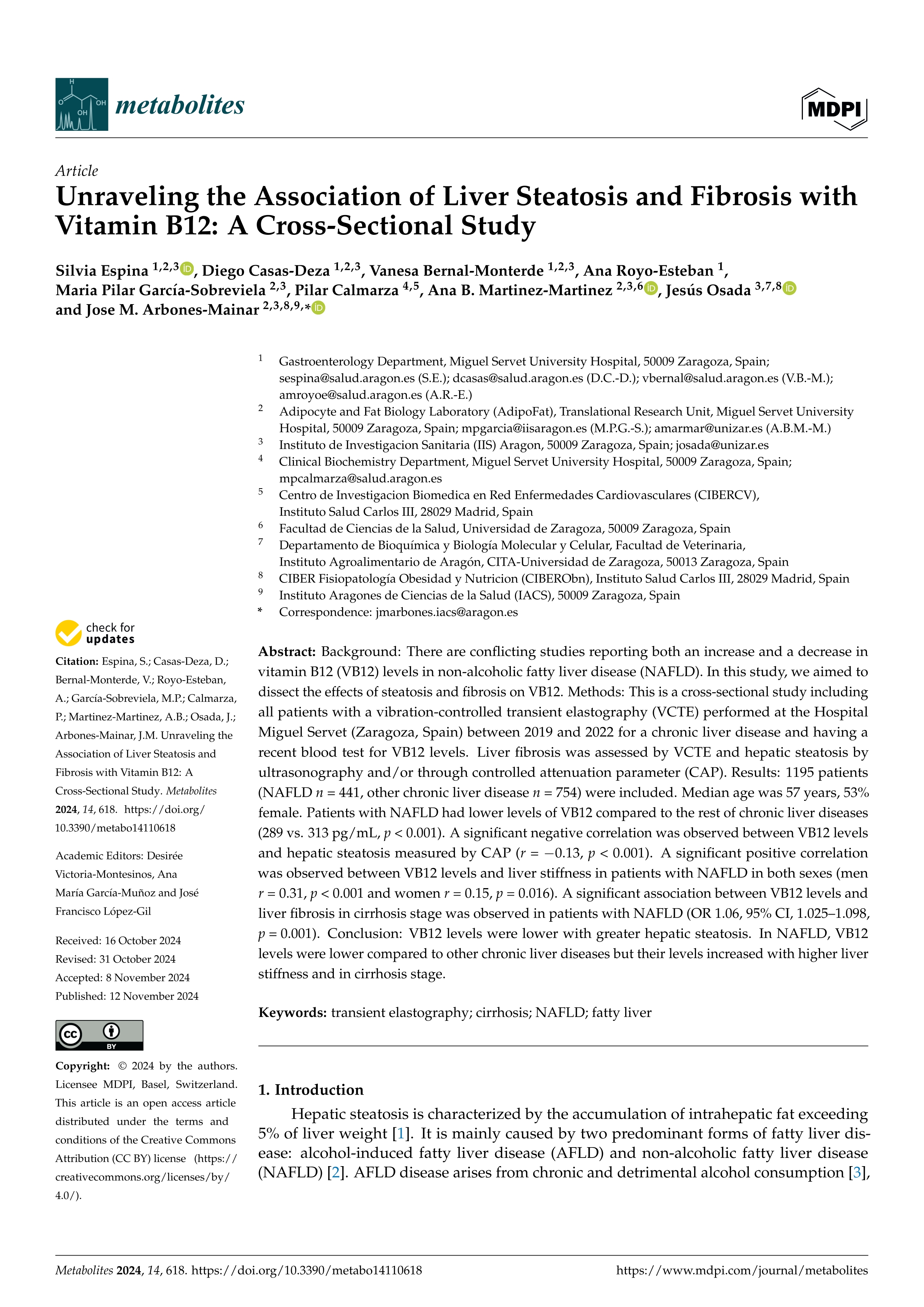 Unraveling the Association of Liver Steatosis and Fibrosis with Vitamin B12: A Cross-Sectional Study