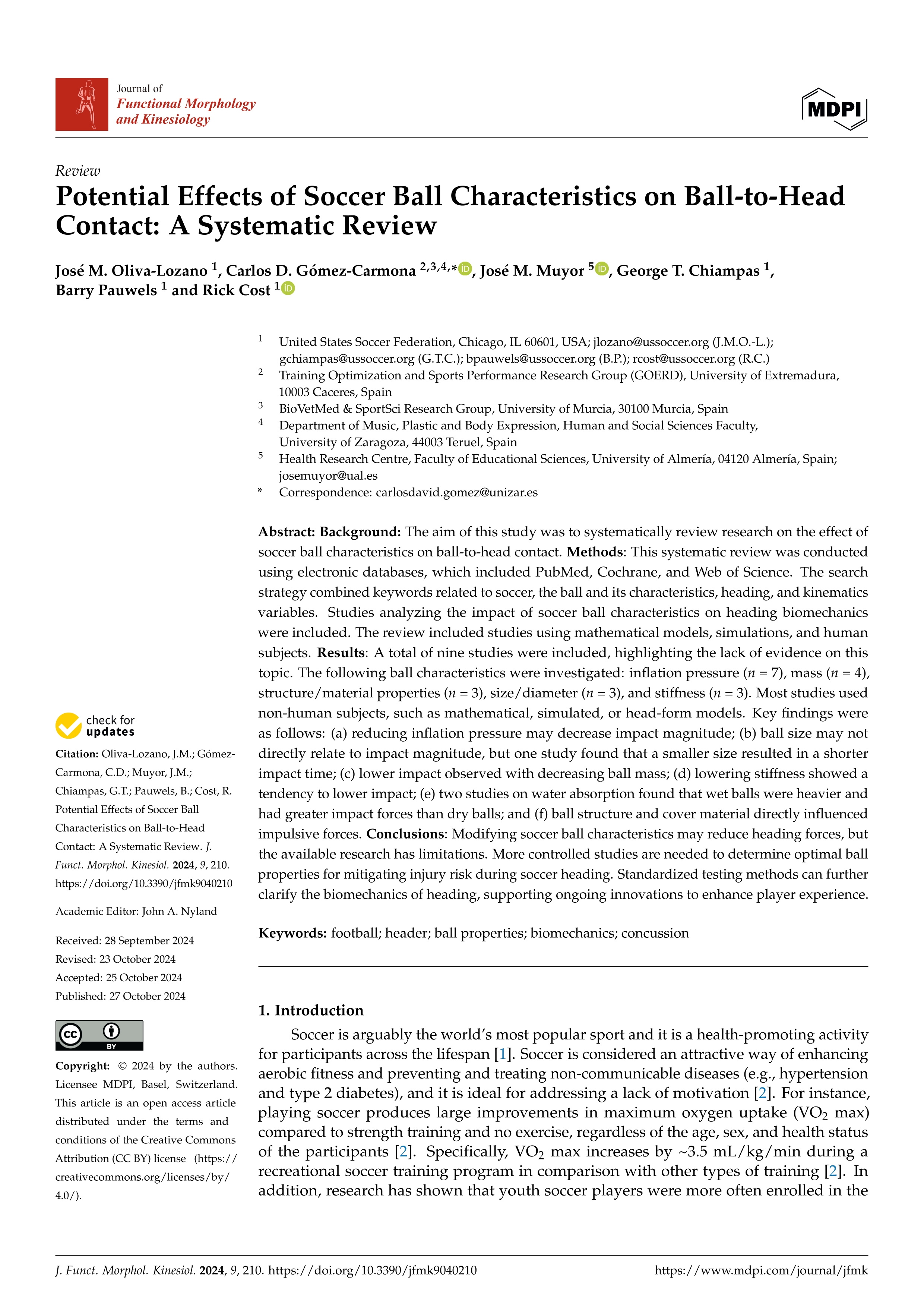 Potential Effects of Soccer Ball Characteristics on Ball-to-Head Contact: A Systematic Review