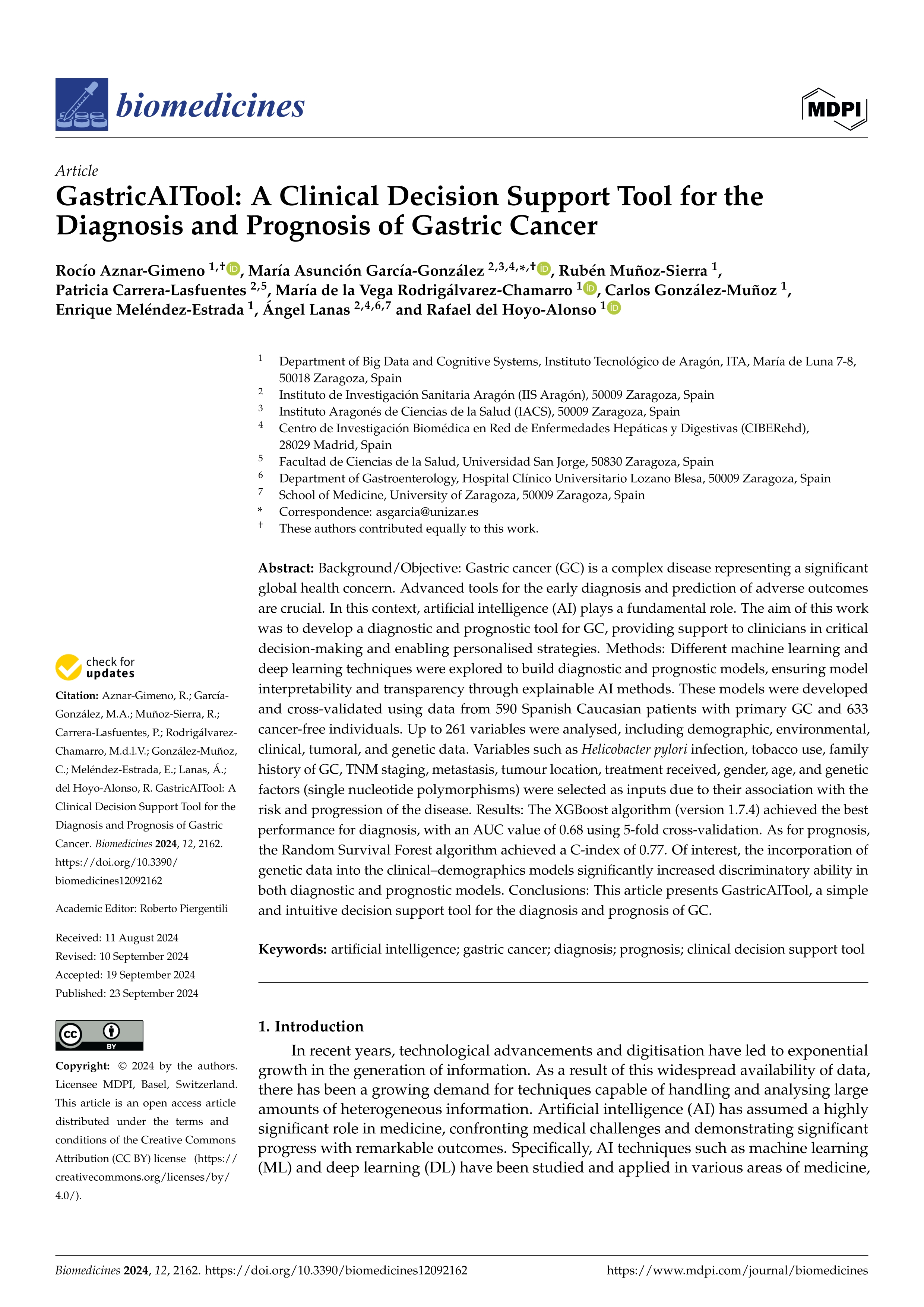 GastricAITool: A Clinical Decision Support Tool for the Diagnosis and Prognosis of Gastric Cancer