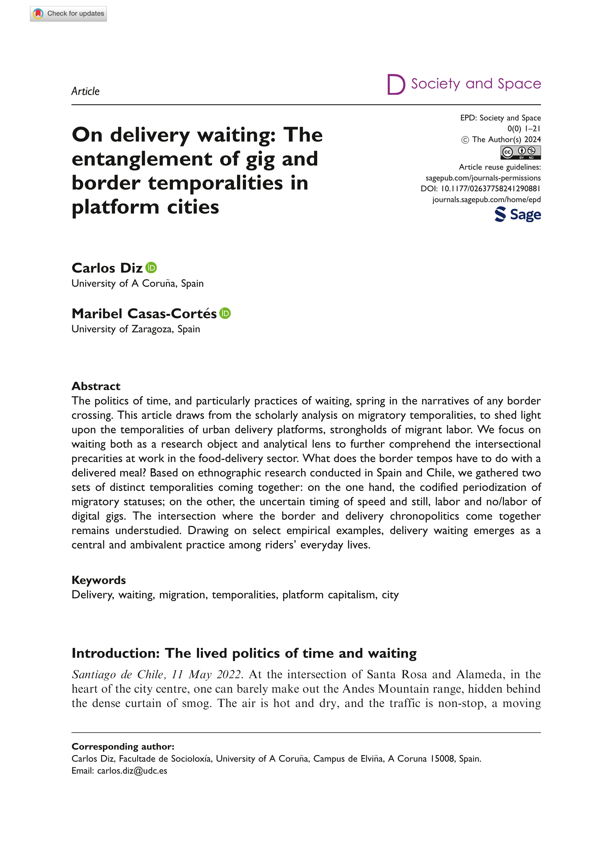 On delivery waiting: The entanglement of gig and border temporalities in platform cities