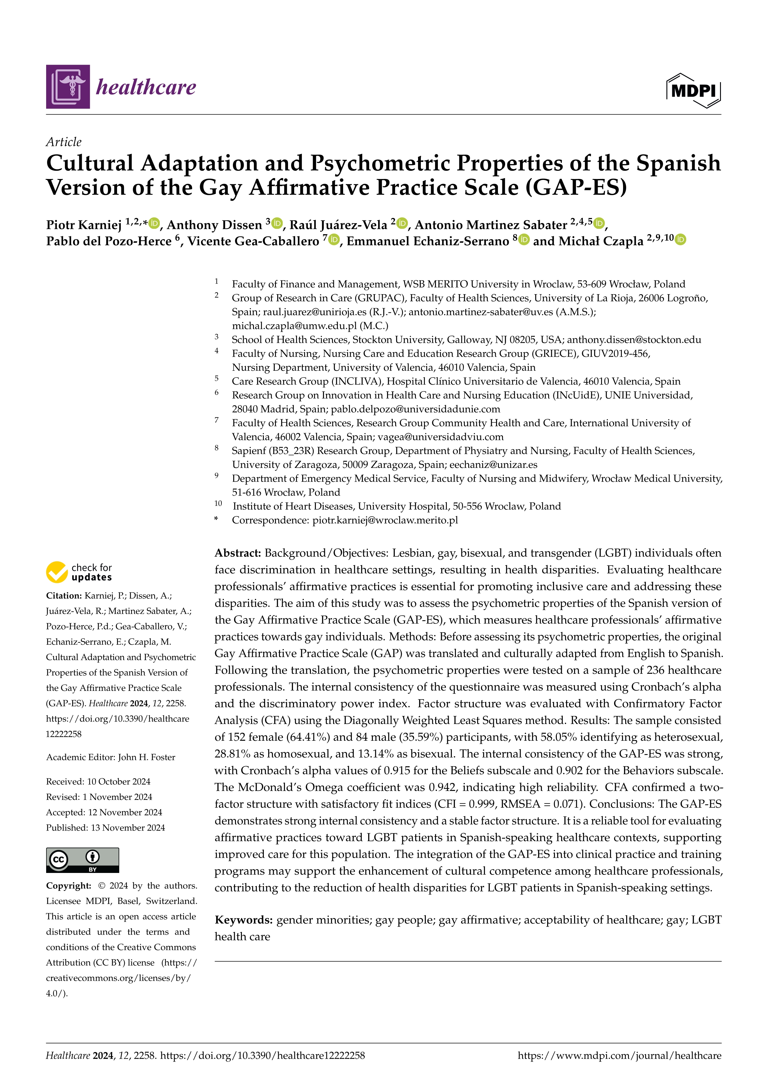 Cultural Adaptation and Psychometric Properties of the Spanish Version of the Gay Affirmative Practice Scale (GAP-ES)