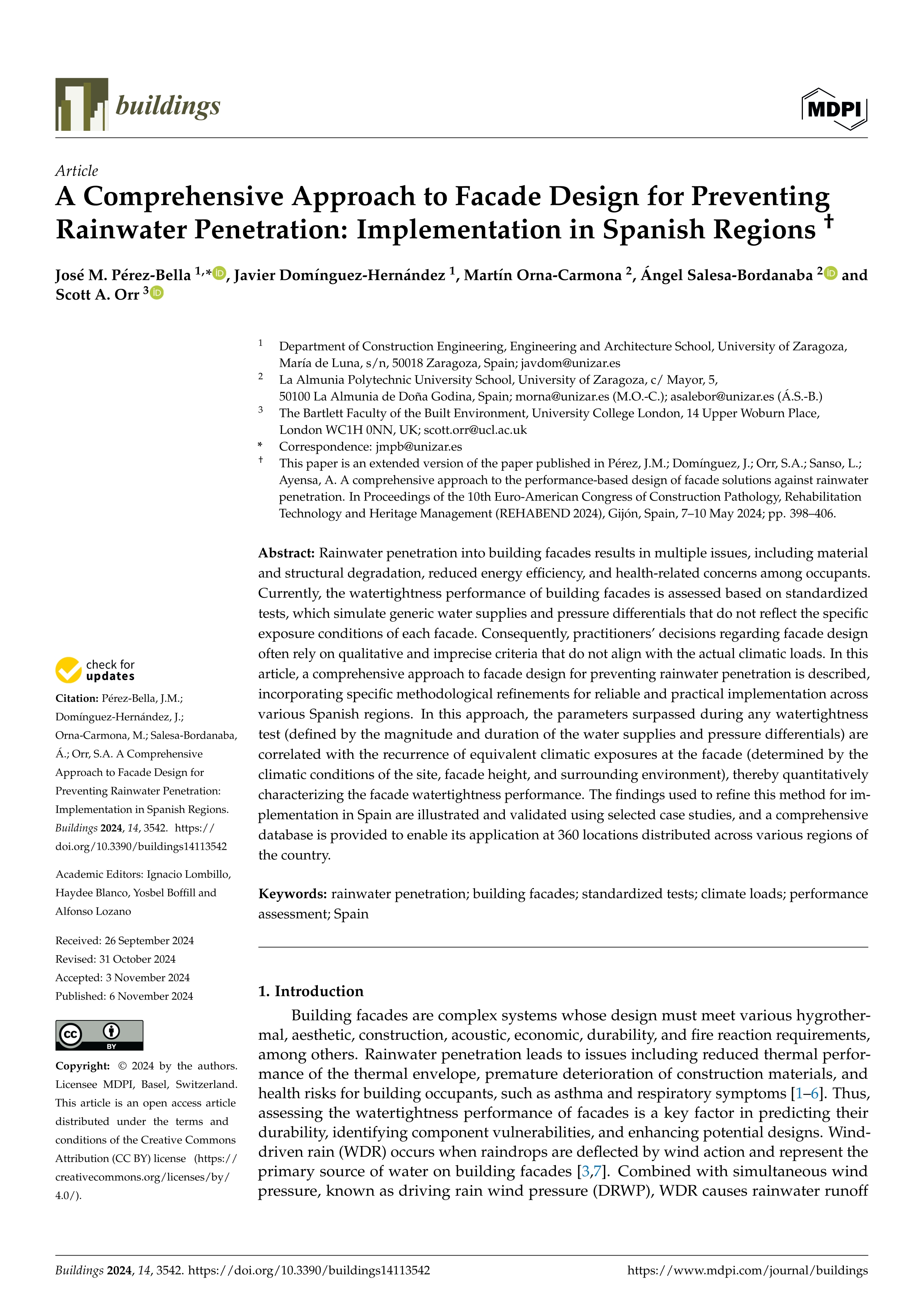 A Comprehensive Approach to Facade Design for Preventing Rainwater Penetration: Implementation in Spanish Regions