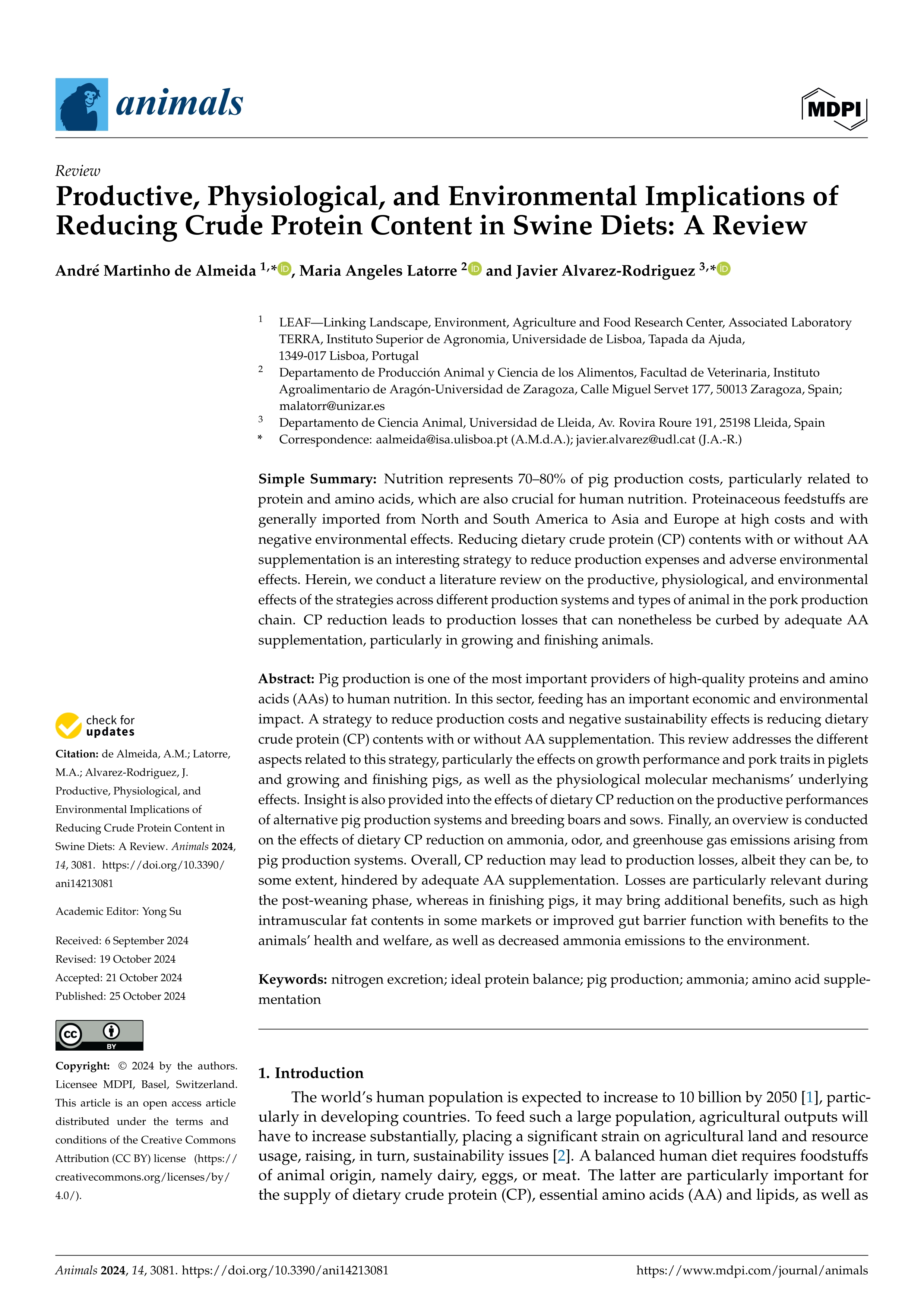 Productive, Physiological, and Environmental Implications of Reducing Crude Protein Content in Swine Diets: A Review