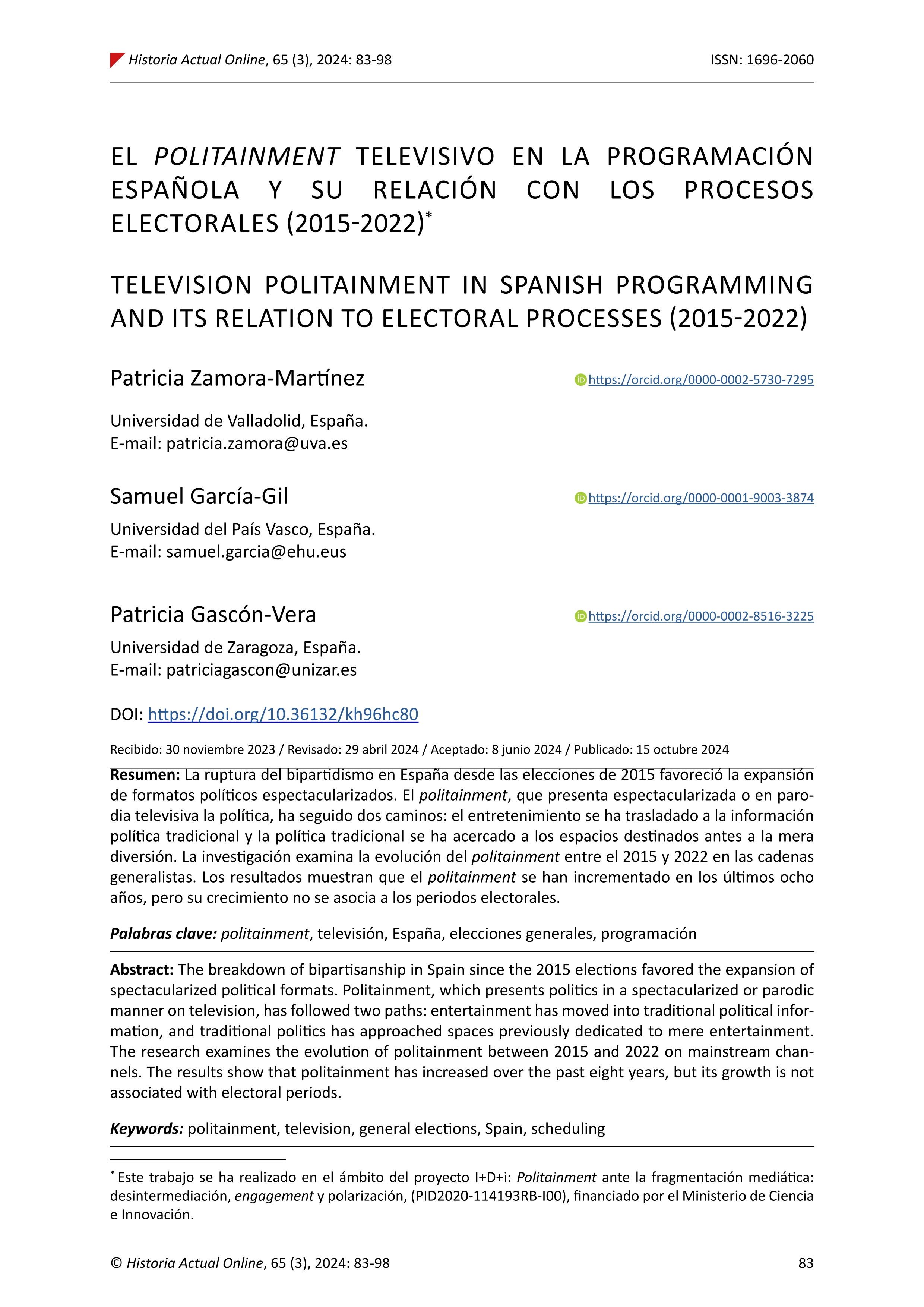 El politainment televisivo en la programación española y su relación con los procesos electorales (2015-2022)