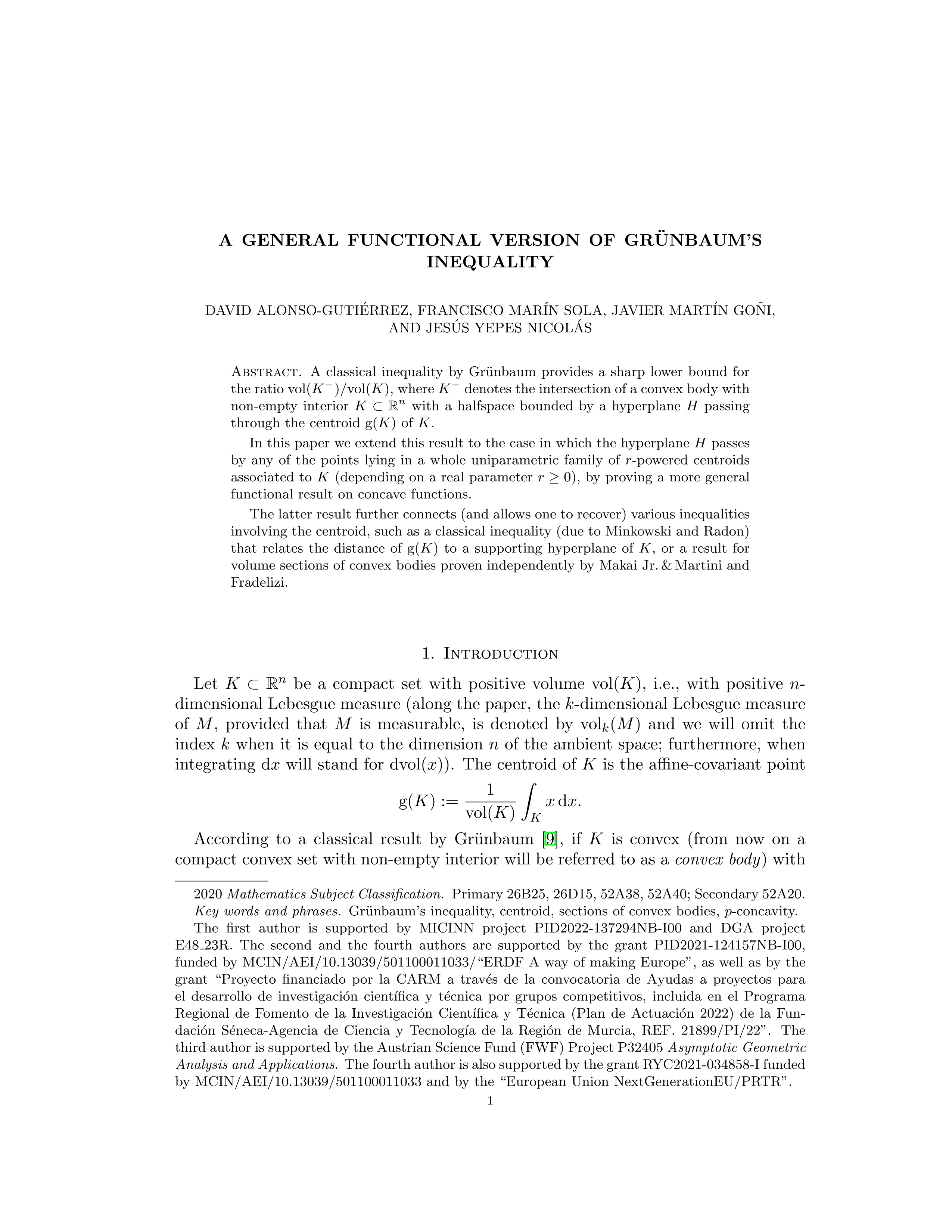 A general functional version of Grünbaum's inequality