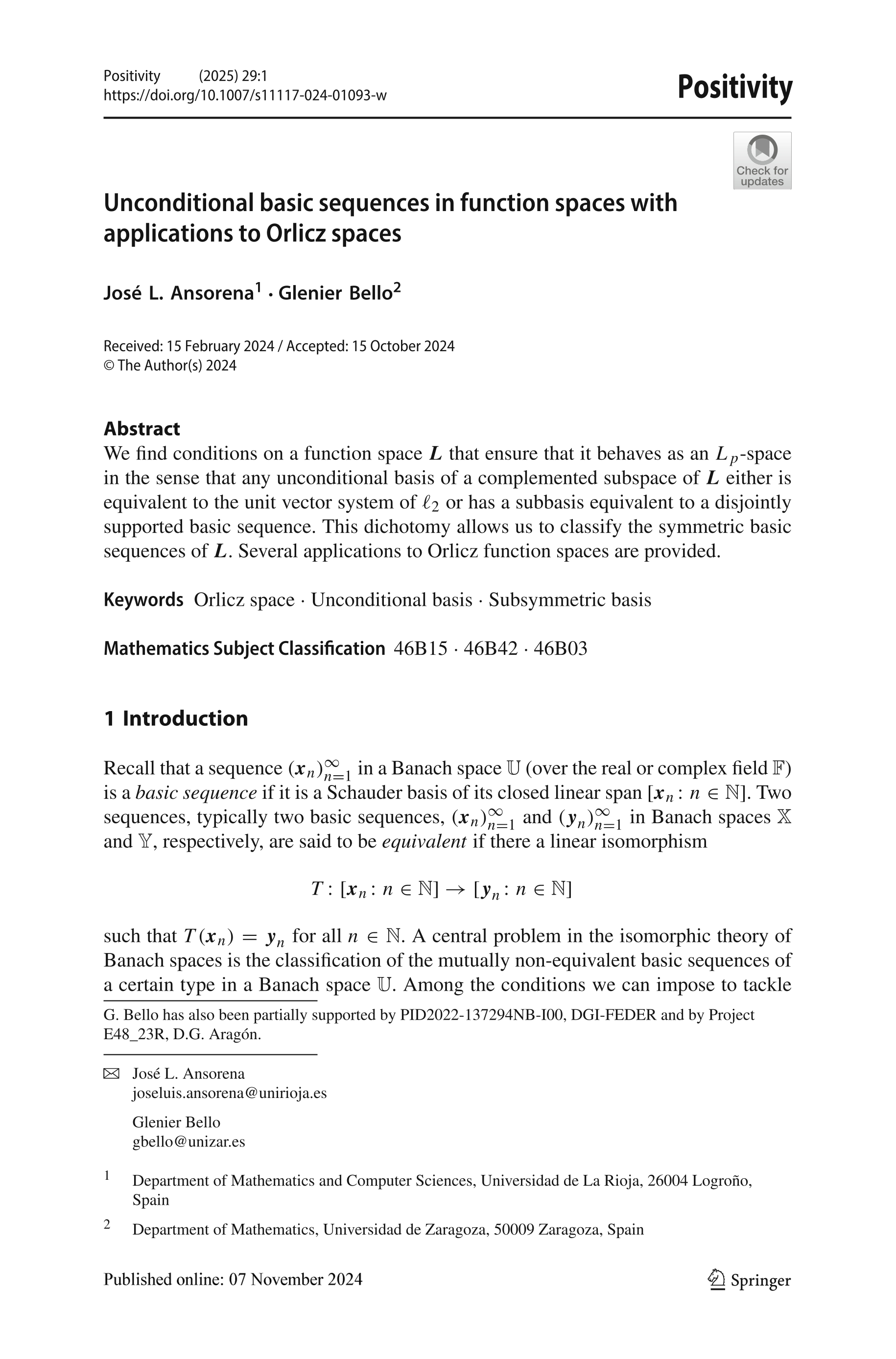 Unconditional basic sequences in function spaces with applications to Orlicz spaces