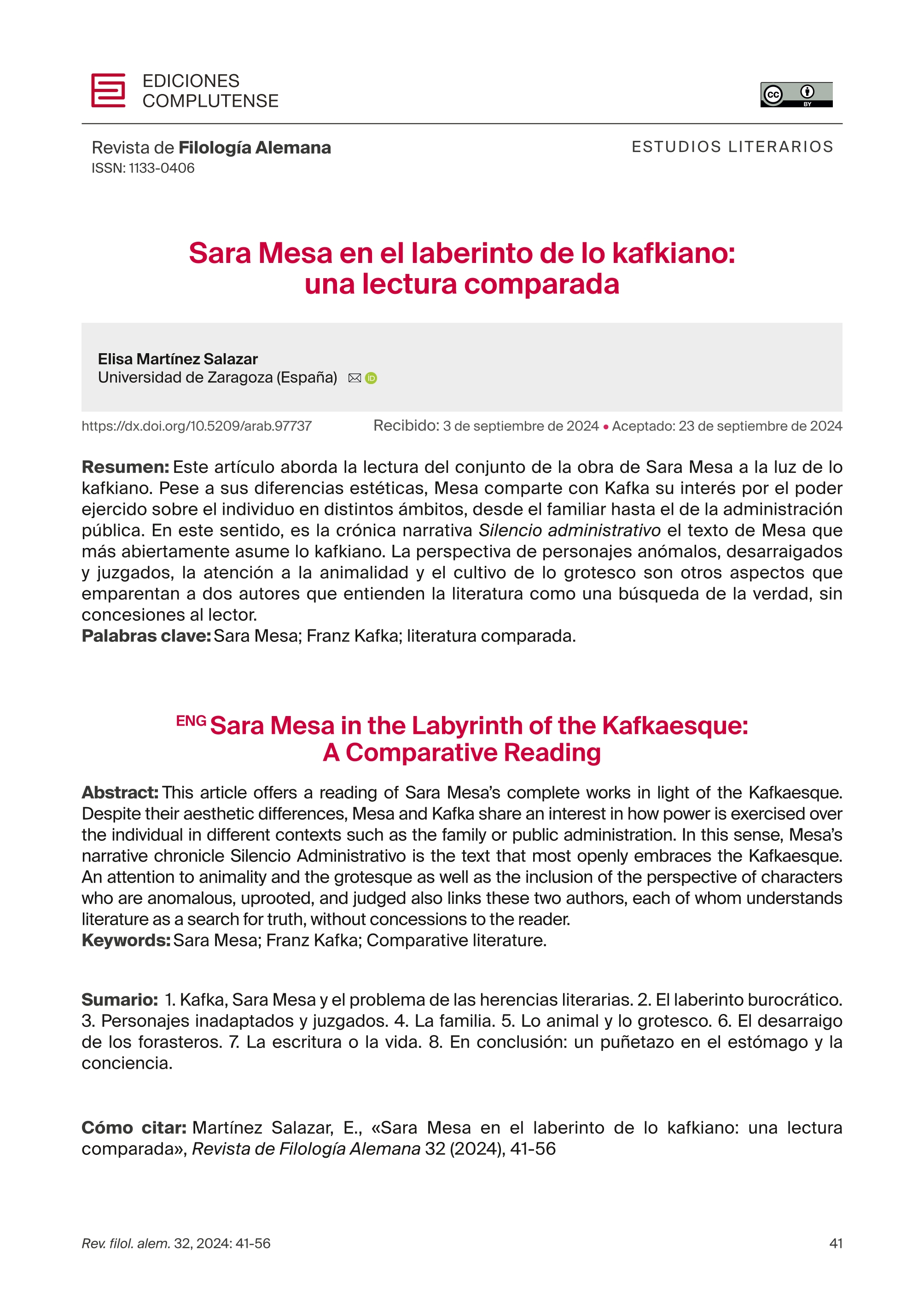 Sara Mesa en el laberinto de lo kafkiano: una lectura comparada