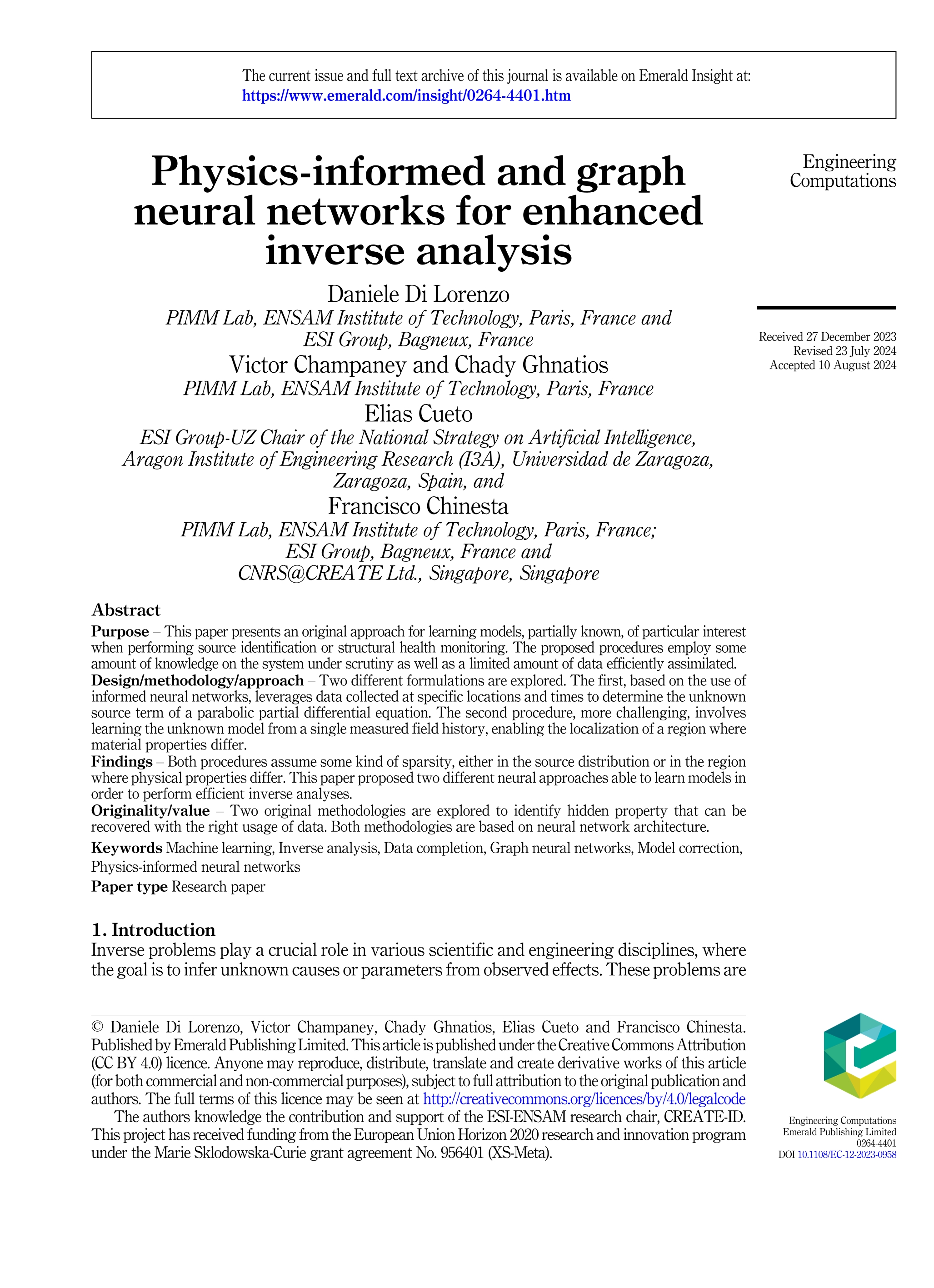 Physics-informed and graph neural networks for enhanced inverse analysis