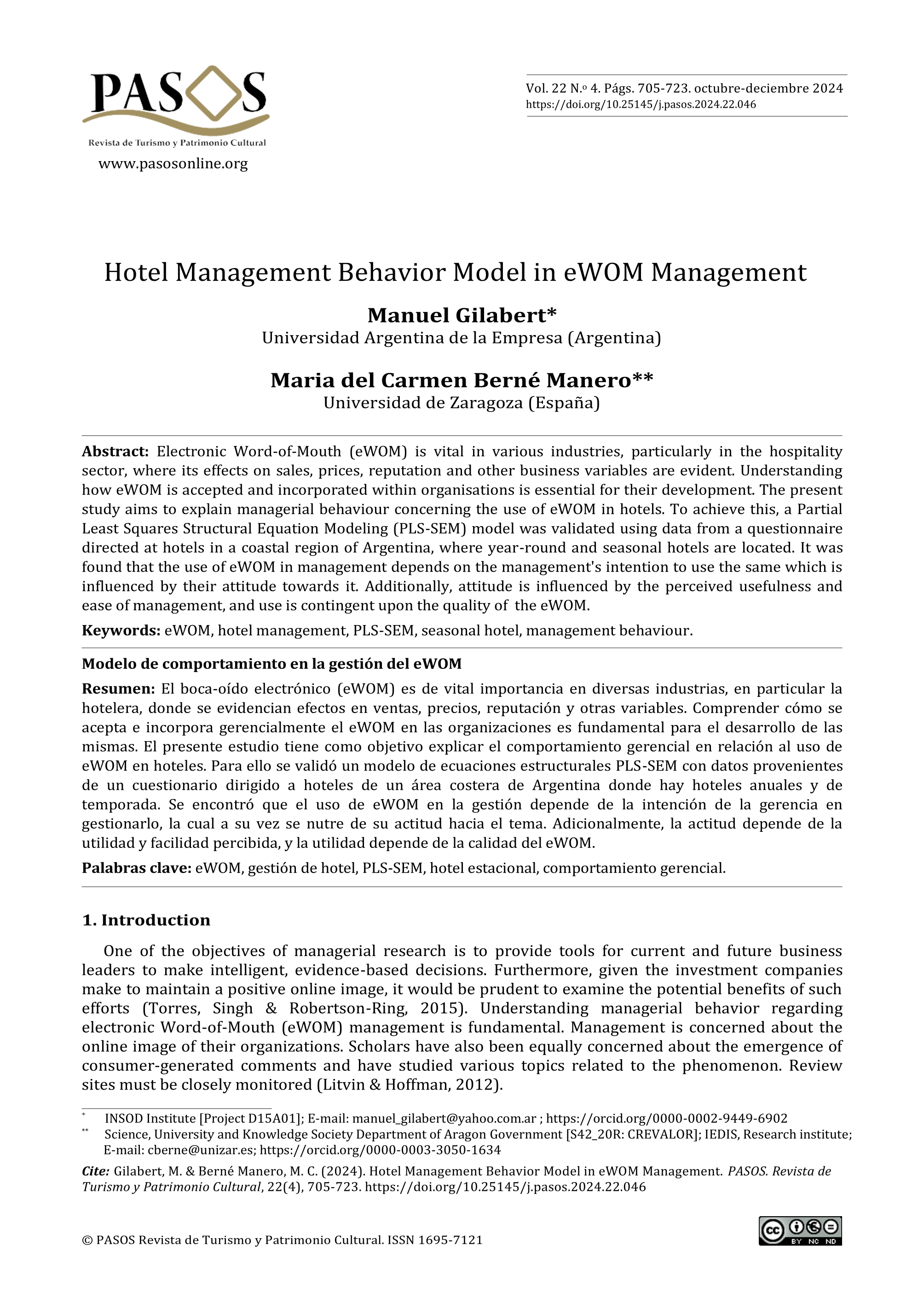 Hotel management behavior model in eWOM management