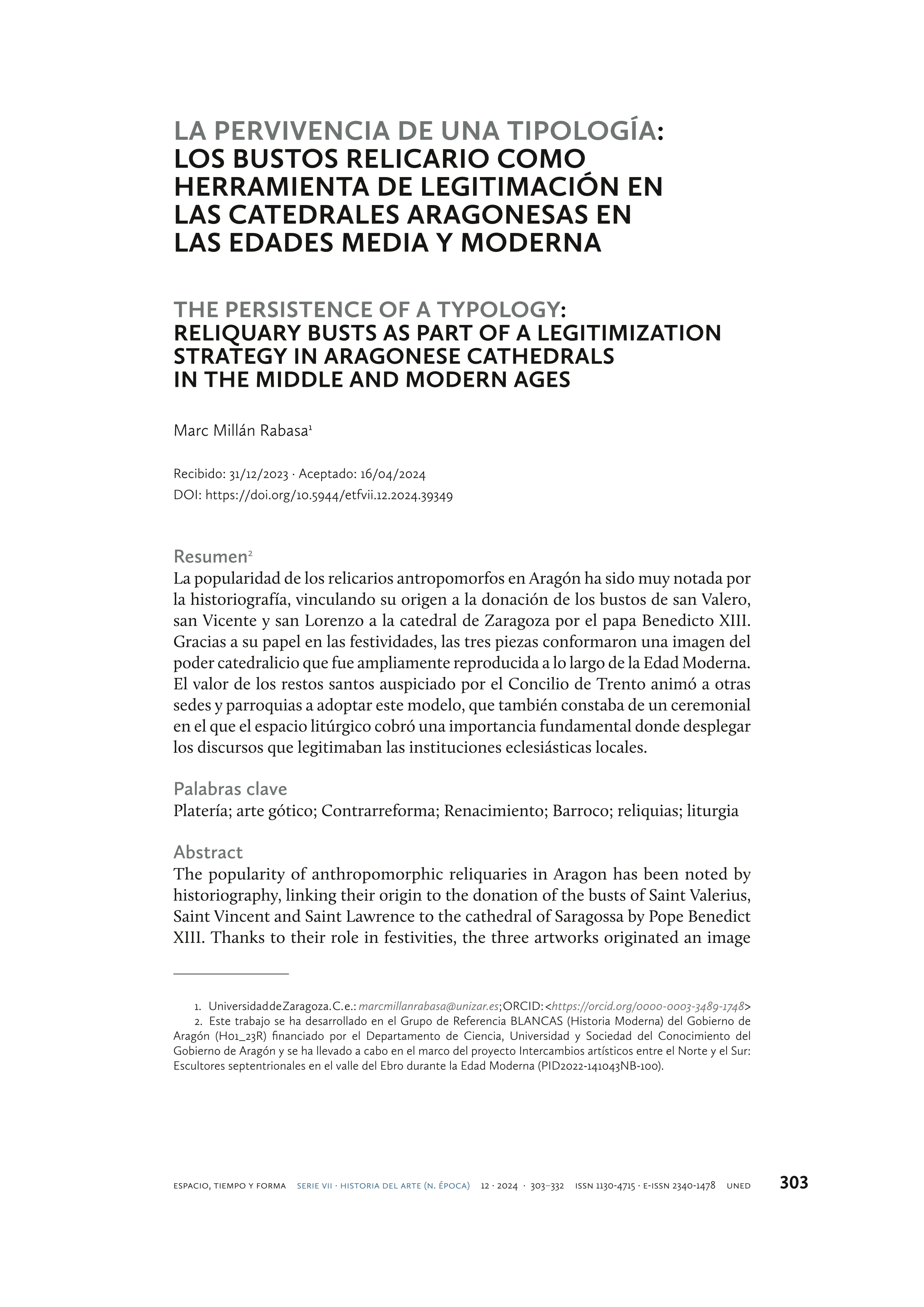 La pervivencia de una tipología: los bustos relicario como herramienta de legitimación en las catedrales aragonesas en las edades Media y Moderna