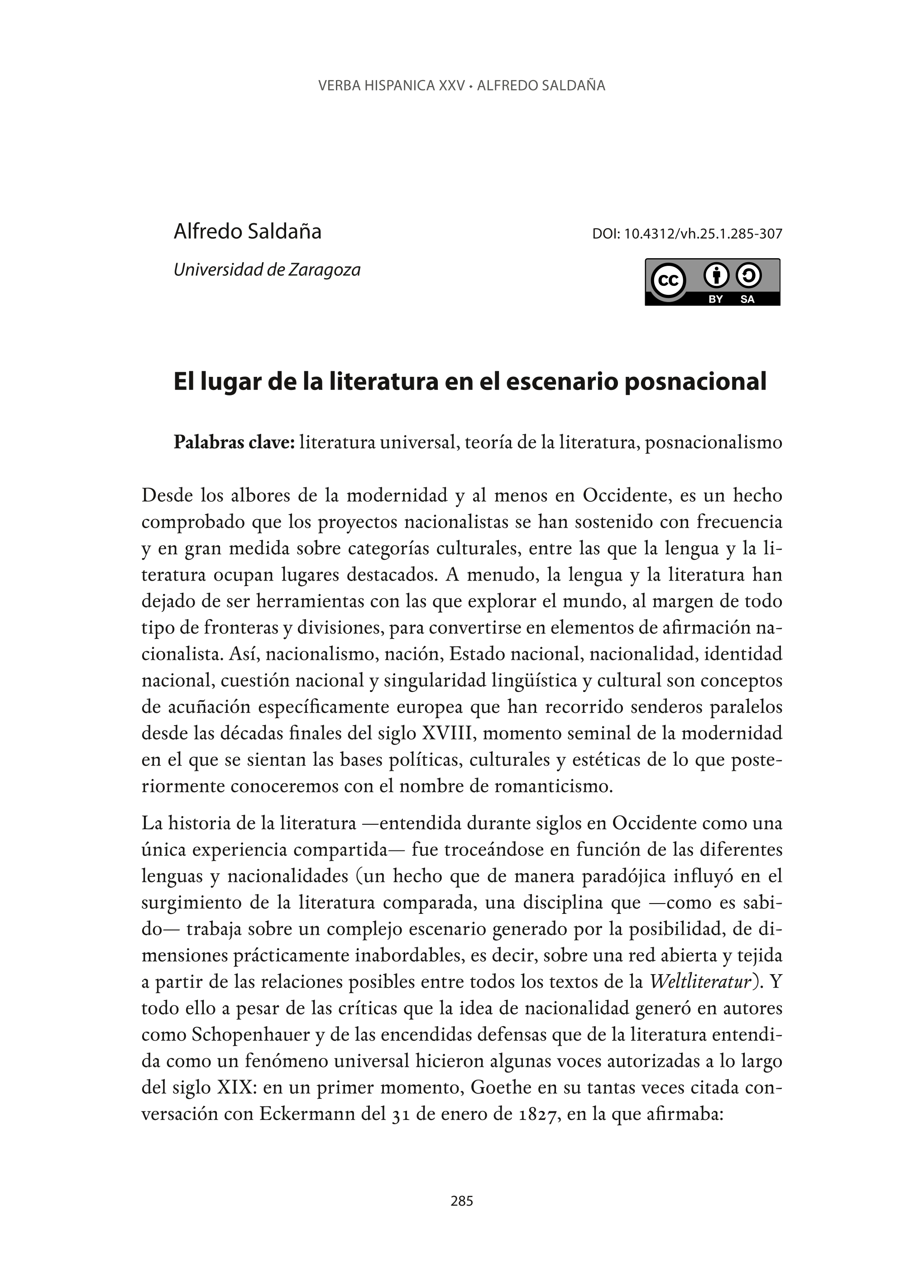 El lugar de la literatura en el escenario posnacional